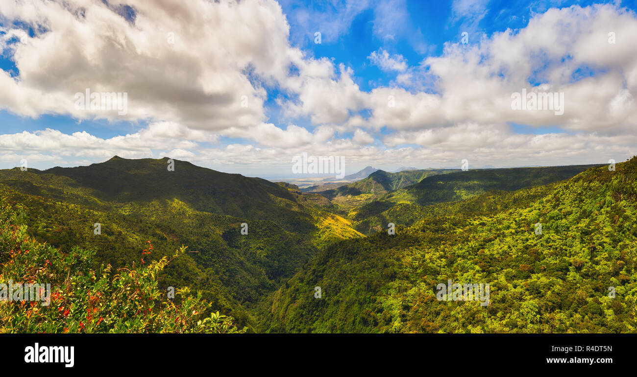 Blick vom Aussichtspunkt. Mauritius. Panorama Stockfoto