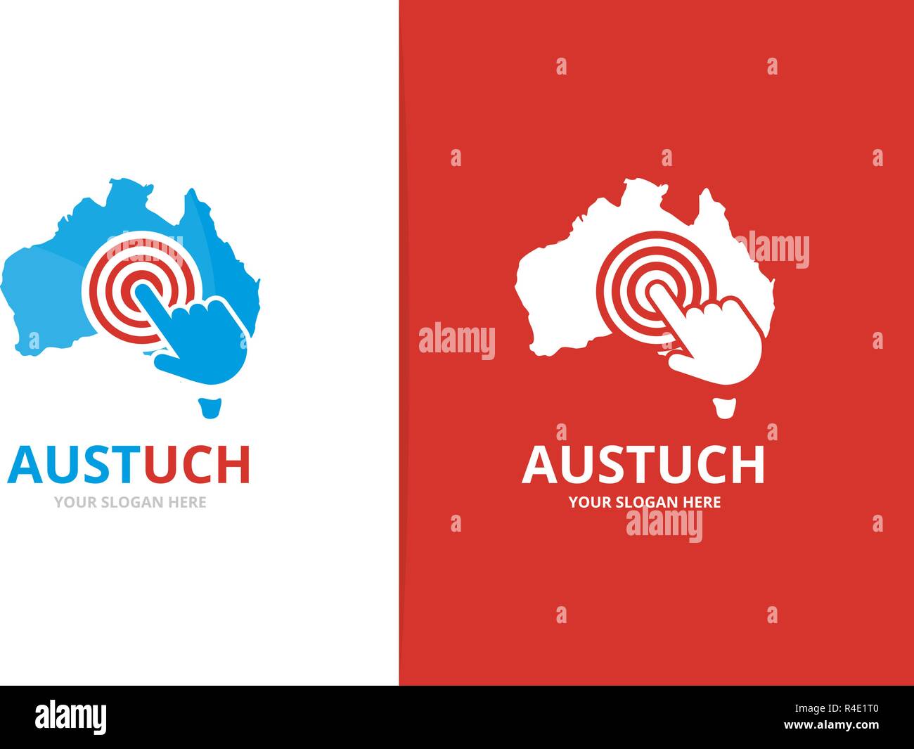 Vektor Australien und klicken Sie auf Logo Kombination. Ozeanien und Cursor-Symbol oder das Symbol. Einzigartige Kontinent und digitale Logo Design Template. Stock Vektor