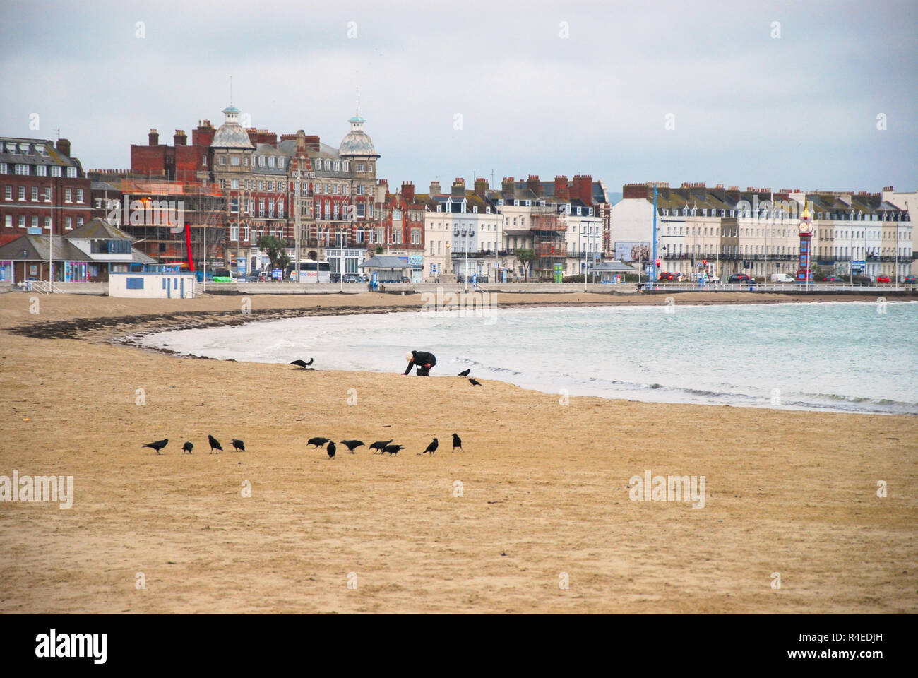 Dorchester, Dorset. 27. November 2018. Eine Frau Spaziergänge entlang der einsamen Strand im Regen Credit: stuart Hartmut Ost/Alamy leben Nachrichten Stockfoto