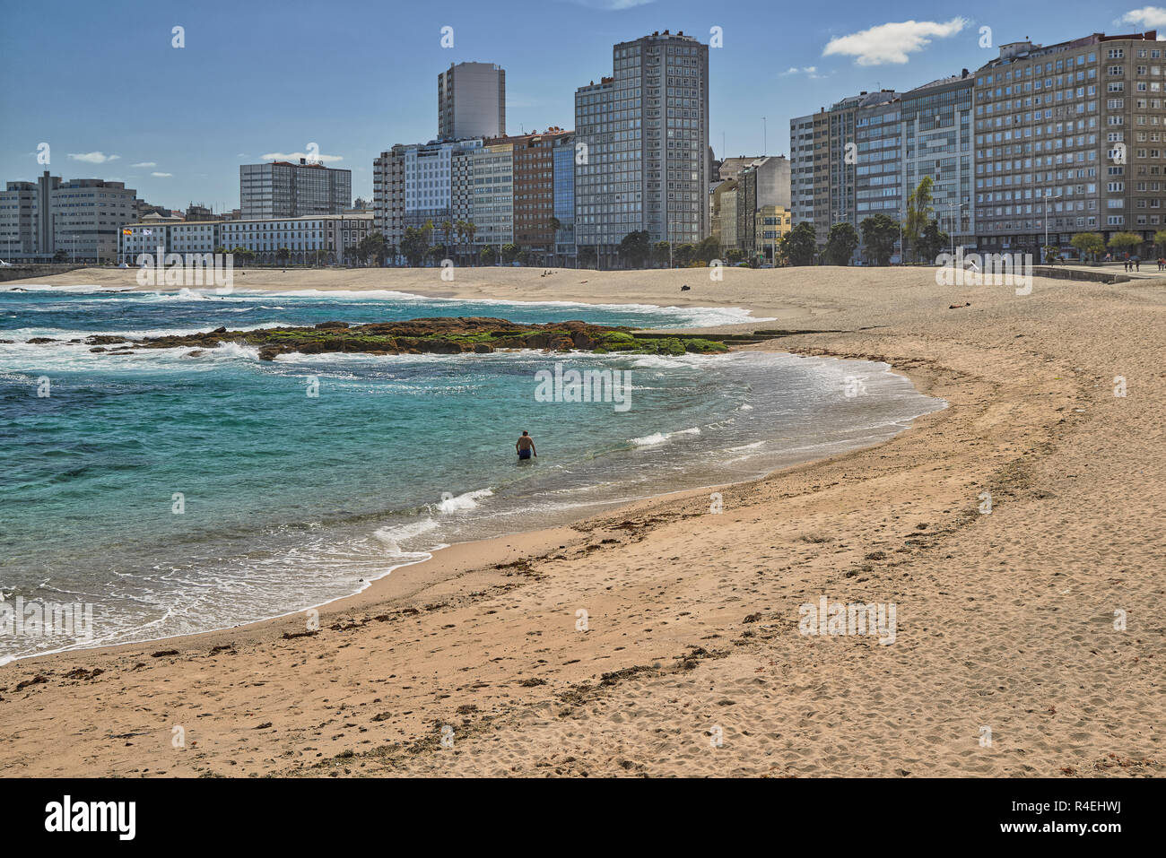 Riazor Strand in der Stadt von La/A Coruña, Provinz Galizien, Spanien, Europa Stockfoto