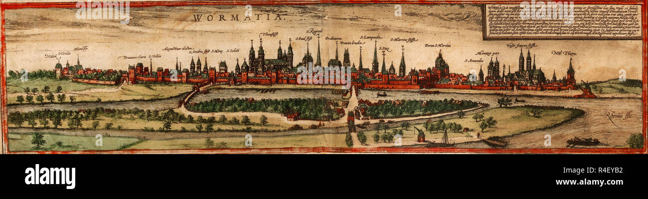 CIVITATES ORBIS TERRARUM - WORMS (ALEMANIA) - GRABADO - 1572. Autor: Georg 1541-1622 Braun/Hogenberg FRANS. Standort: Private Collection. Stockfoto