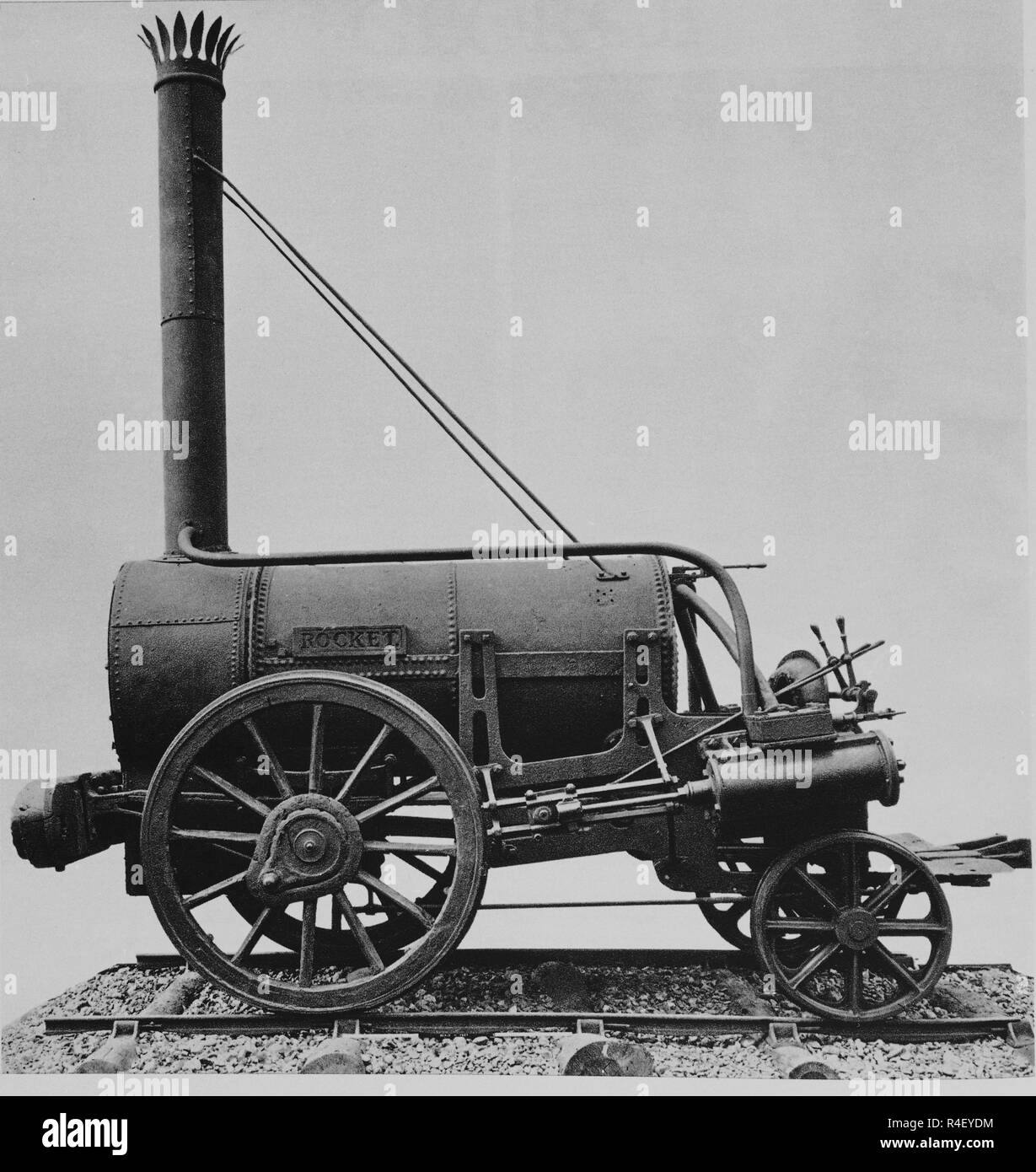 Dampflok, genannt "die Rakete" - 1829. Autor: STEPHENSON, George. Standort: Private Collection. Stockfoto