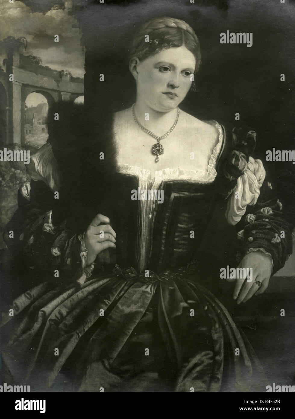 Bildnis einer Dame, Gemälde von Alessandro Bonvicino AKA Moretto da Brescia, 1930er Jahre Stockfoto