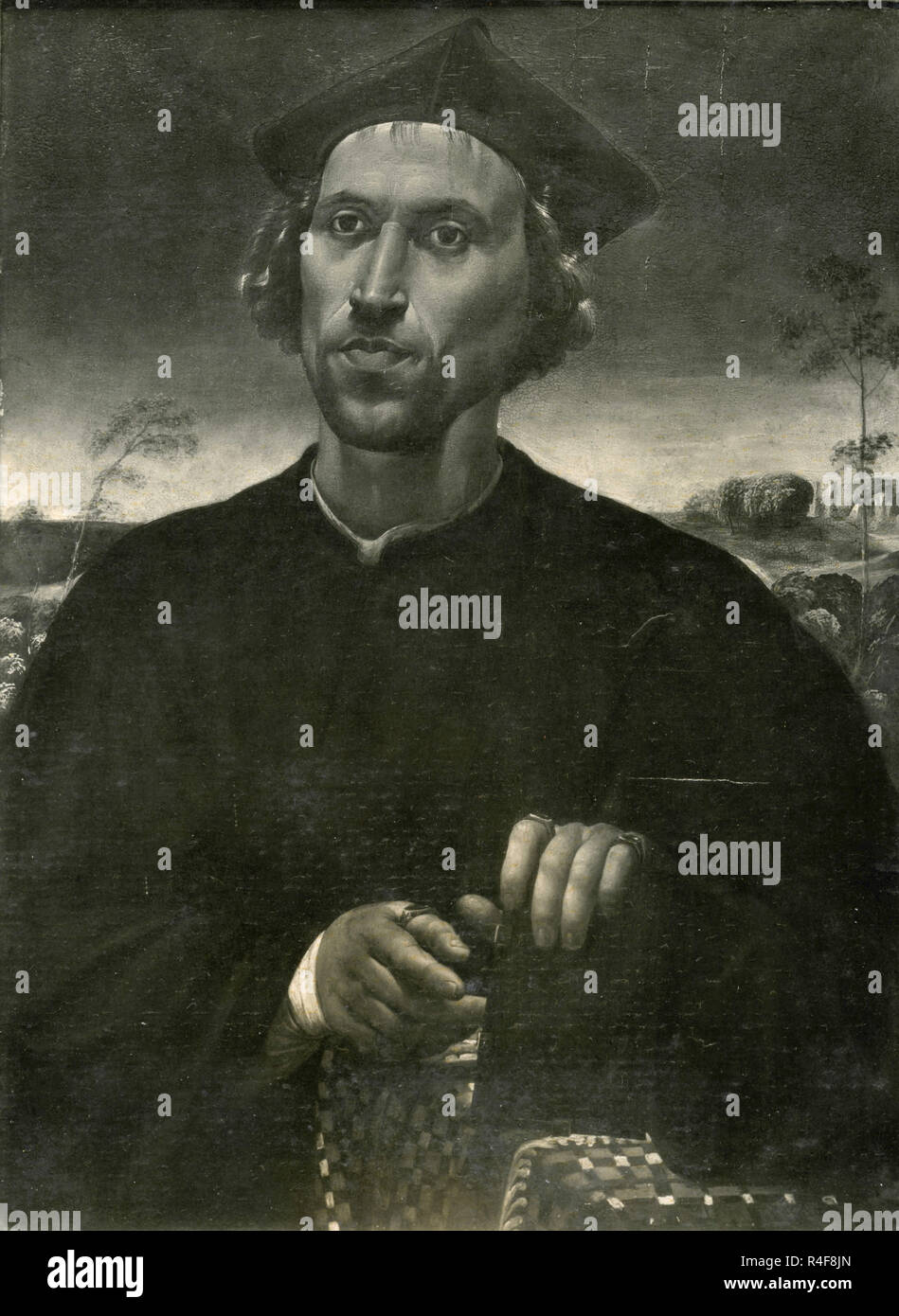Portrait einer kirchlichen, Gemälde von Piero di Cosimo Stockfoto