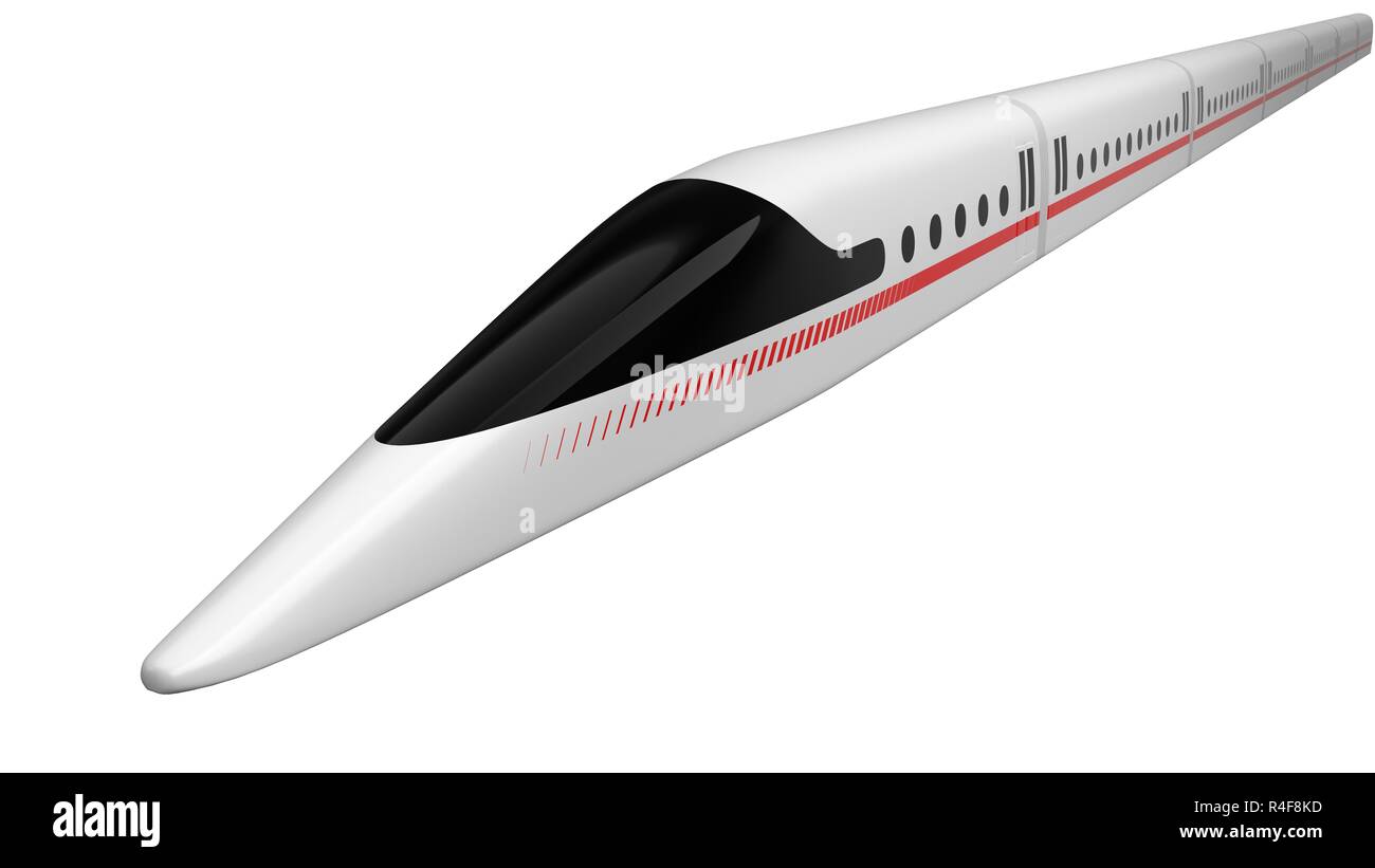 Hochgeschwindigkeitszug. Konzept Design für magnetische Levitation und Vakuum tunnel Technologie. Geeignet für Technik, Verkehr und Bahn Themen. 3d-illustr Stockfoto