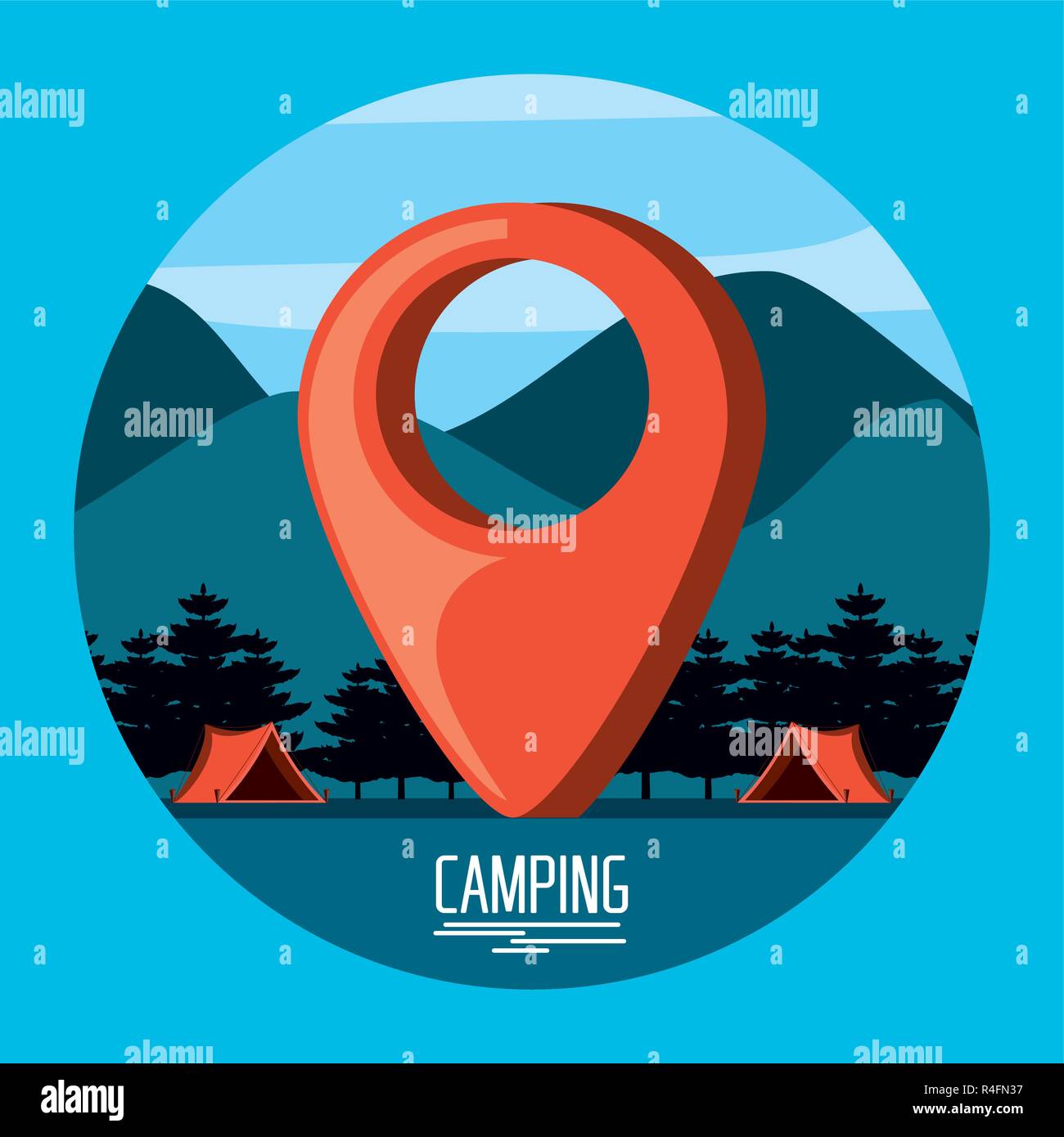 Camping Zone mit Zelten und Pin pointer Lage Vector Illustration Design Stock Vektor