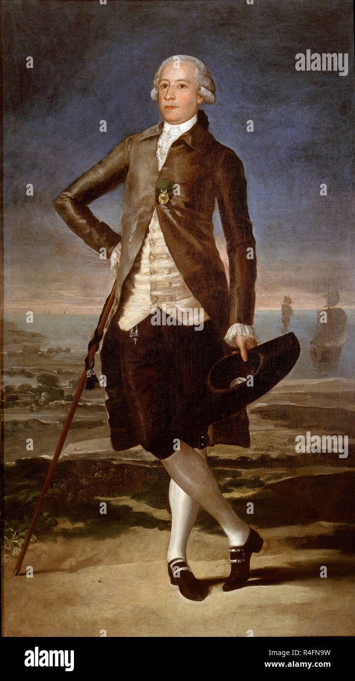 Spanish School. Portrait von Gaspar Melchor de Jovellanos (1744-1811), spanischer Politiker und Schriftsteller. Öl auf Leinwand (1,85 x 1,10 m). Barcelona, privaten Sammlung. Thema: Goya, Francisco de. Standort: Private Collection. Barcelona. Spanien. Stockfoto