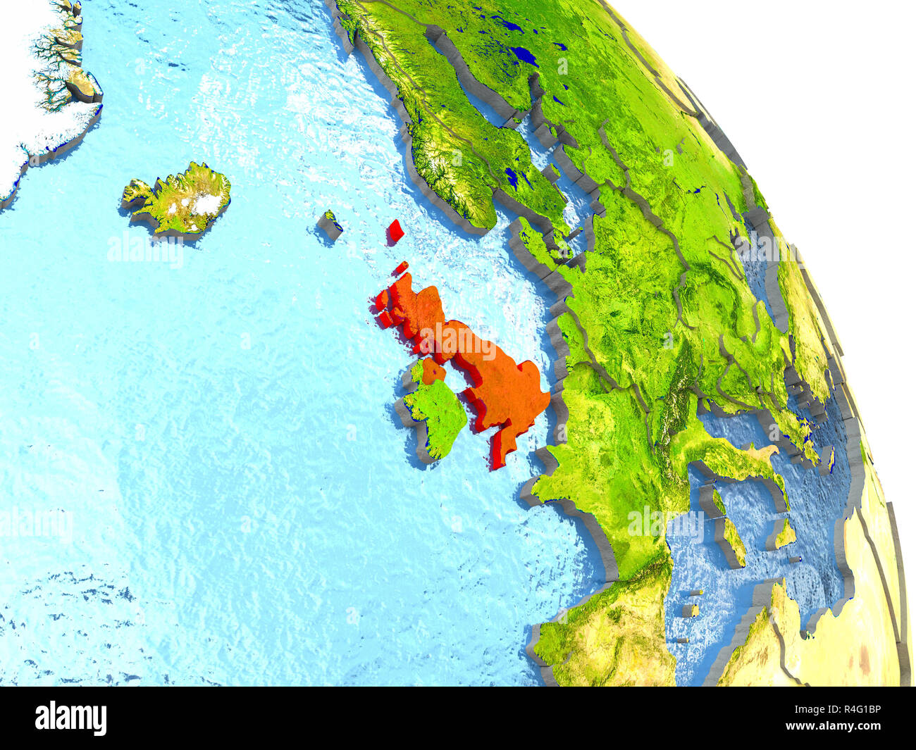 Vereinigtes Königreich auf der Erde in Rot Stockfoto