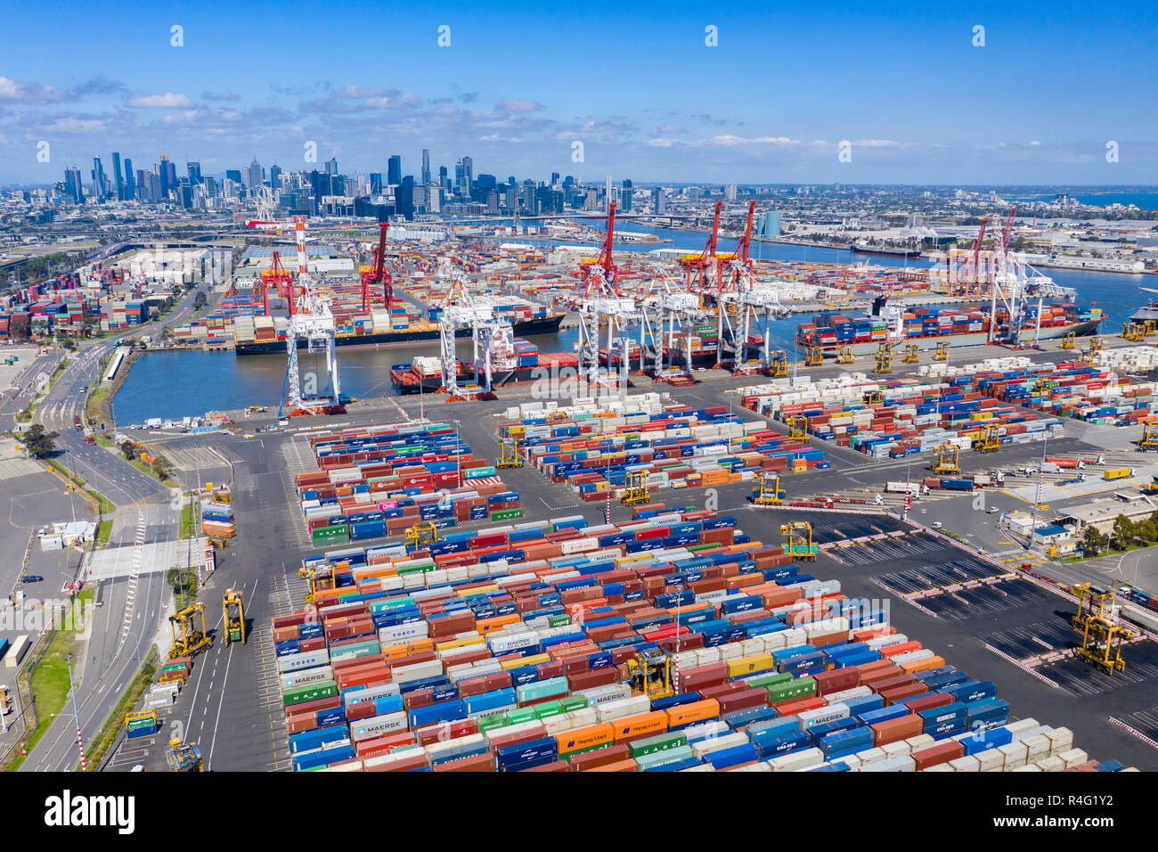 Luftbild des Containerterminals in Melbourne, Australien Stockfoto