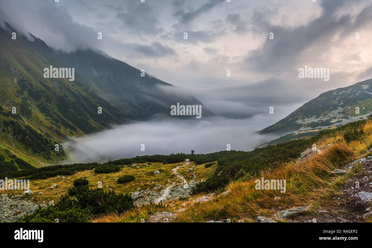 Foggy Mountain Landschaft Stockfoto