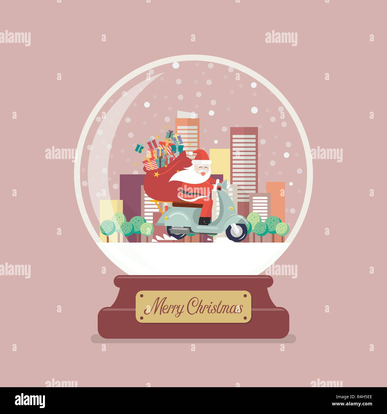 Frohe Weihnachten Glaskugel mit Santa Claus in den Schornstein. Vector Illustration Stock Vektor