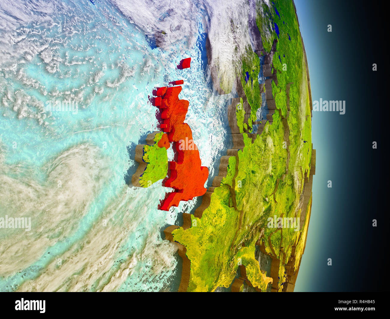 Vereinigtes Königreich in Rot aus dem Weltraum Stockfoto