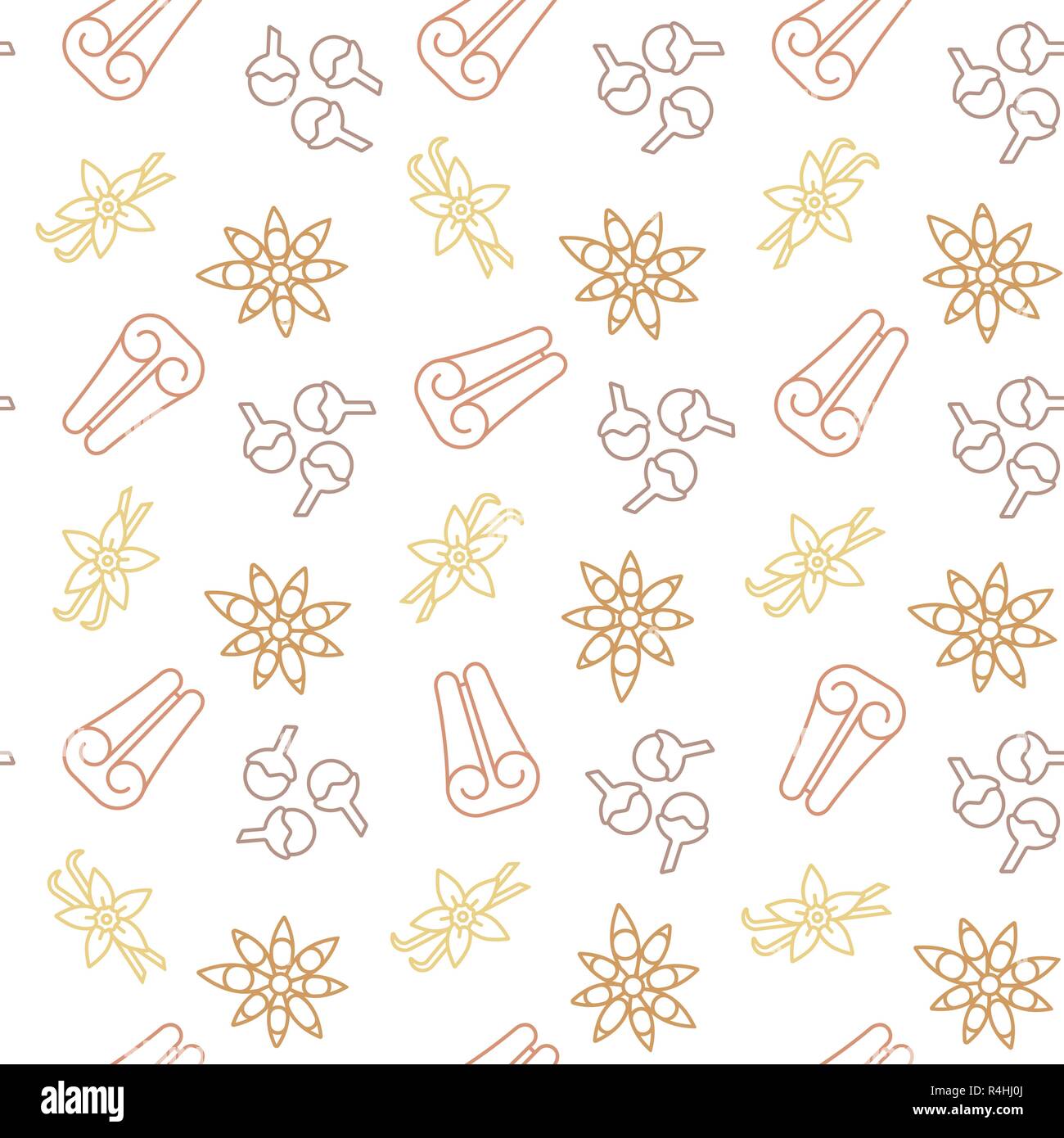 Weihnachten Gewürze nahtlose Hintergrundmuster Vector Illustration mit Zimt, Nelken, Vanille und Sternanis Symbole Stock Vektor