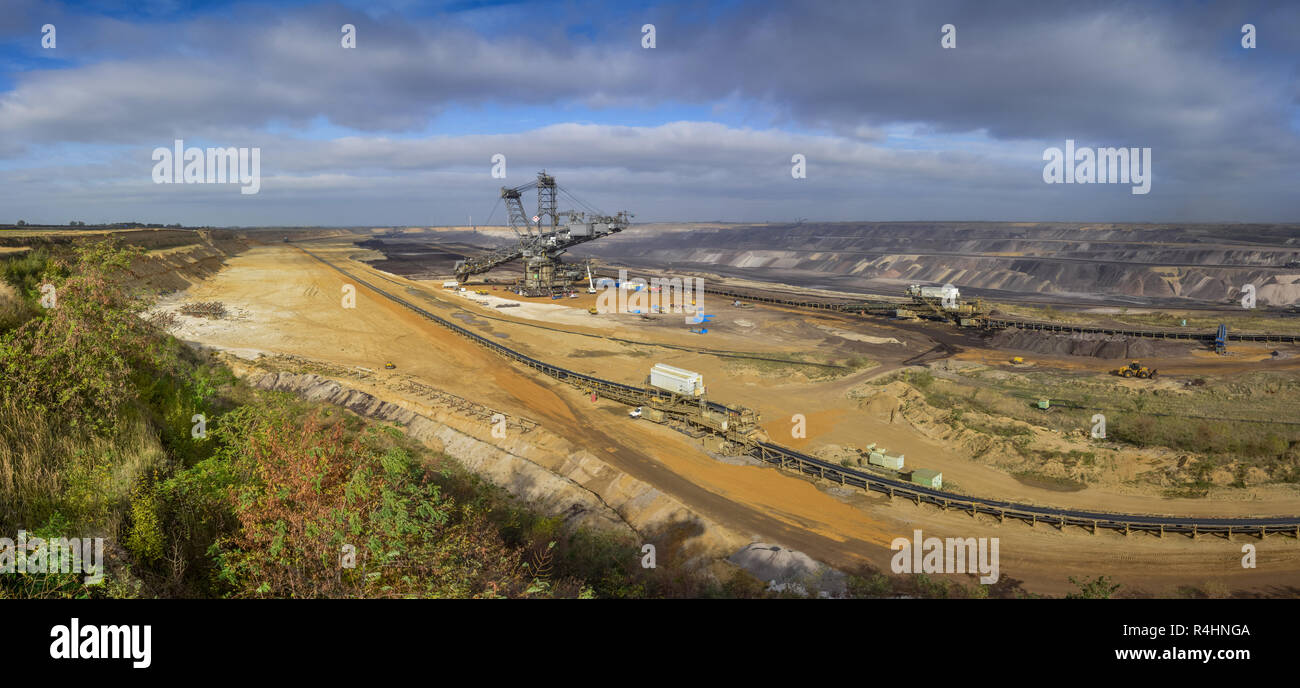 Braunkohle Tagebau, Garzweiler I, Rheinische Braunkohle Bezirk, Rhein Kreis Neuss, Nordrhein-Westfalen, Deutschland, Braunkohletagebau, Rhei Stockfoto