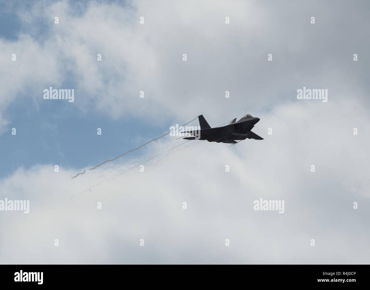 Eine F-22 Raptor aus dem Air Combat Command Raptor Demonstration Team führt eine Überführung während der Master Sgt. John Chapman Ehrenmedaille feier Antenne Demonstration am Hurlburt Field, Florida, 26. Oktober, 2018. Hurlburt Field Gastgeber einer dreitägigen Feier das Vermächtnis von Chapman, eine Bekämpfung der Controller, die posthum die Ehrenmedaille ausgezeichnet und gefördert Sergeant für seine Handlungen während der Schlacht von Takur Ghar, auch als Roberts Ridge, der im März 2002 bekannt zu gedenken. Stockfoto