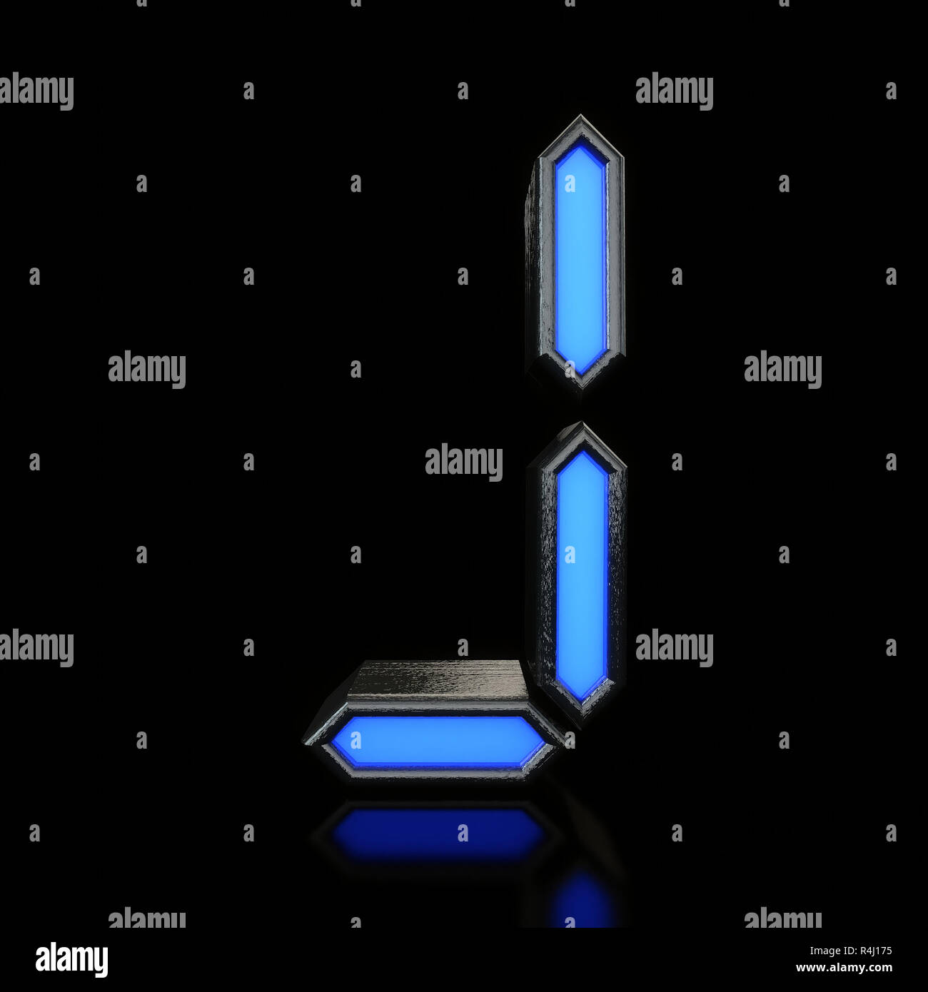 Buchstabe J futuristische blaue Neon led digital Font. 3D-Rendering Stockfoto