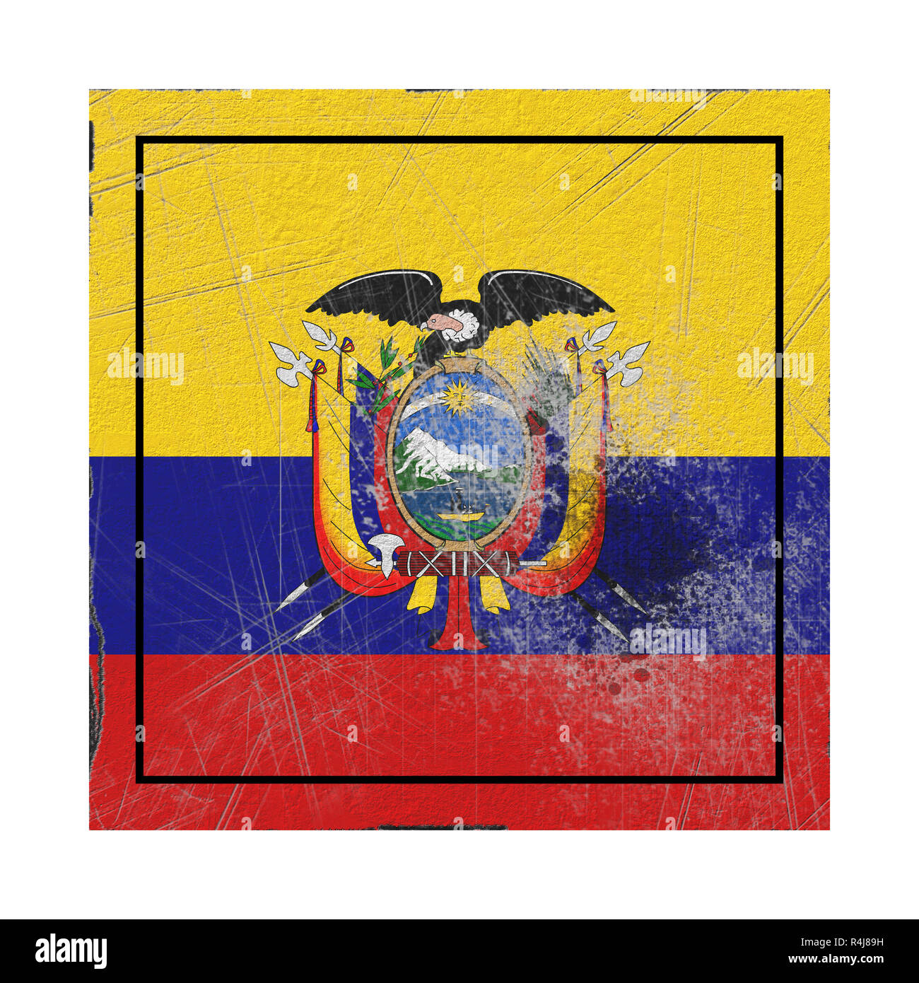 3D-Rendering eines alten Ecuador Flagge in einem konkreten Platz Stockfoto