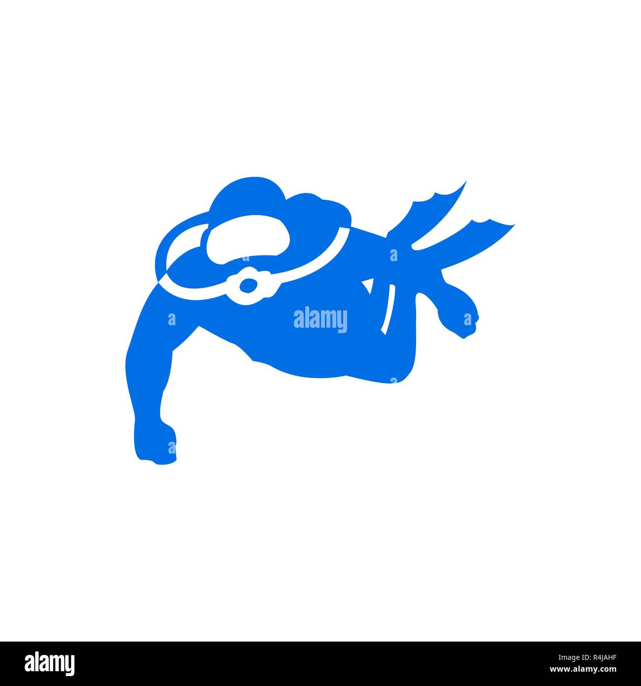 Grafik tauchen logo Schablone mit Taucher Schwimmen unter Wasser, Vector Illustration auf weißem Hintergrund. Tauchen, Schnorcheln Schriftzug, Logo Stock Vektor