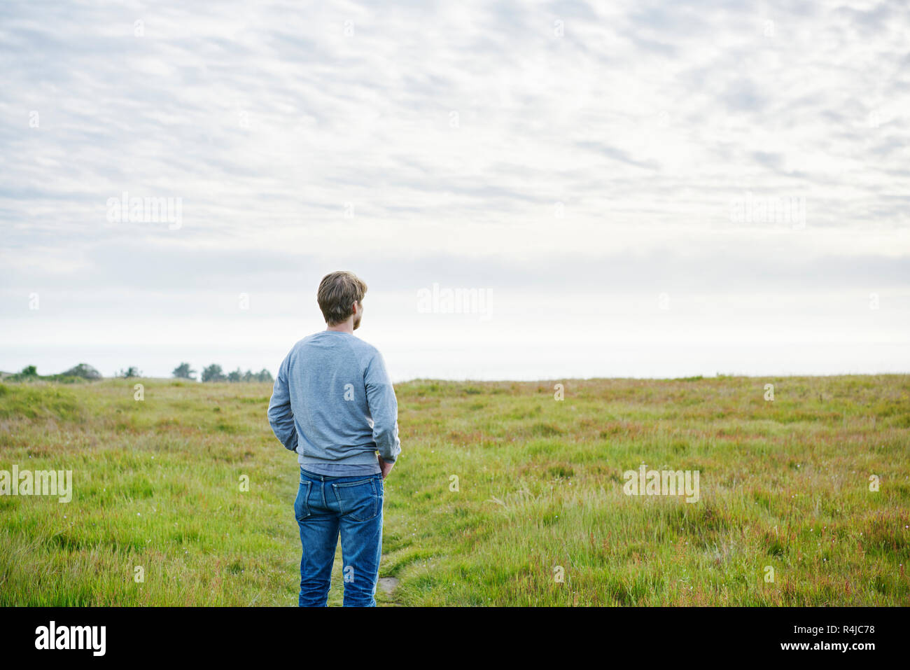 Mitte der erwachsenen Mann im Feld in Kalifornien, USA Stockfoto