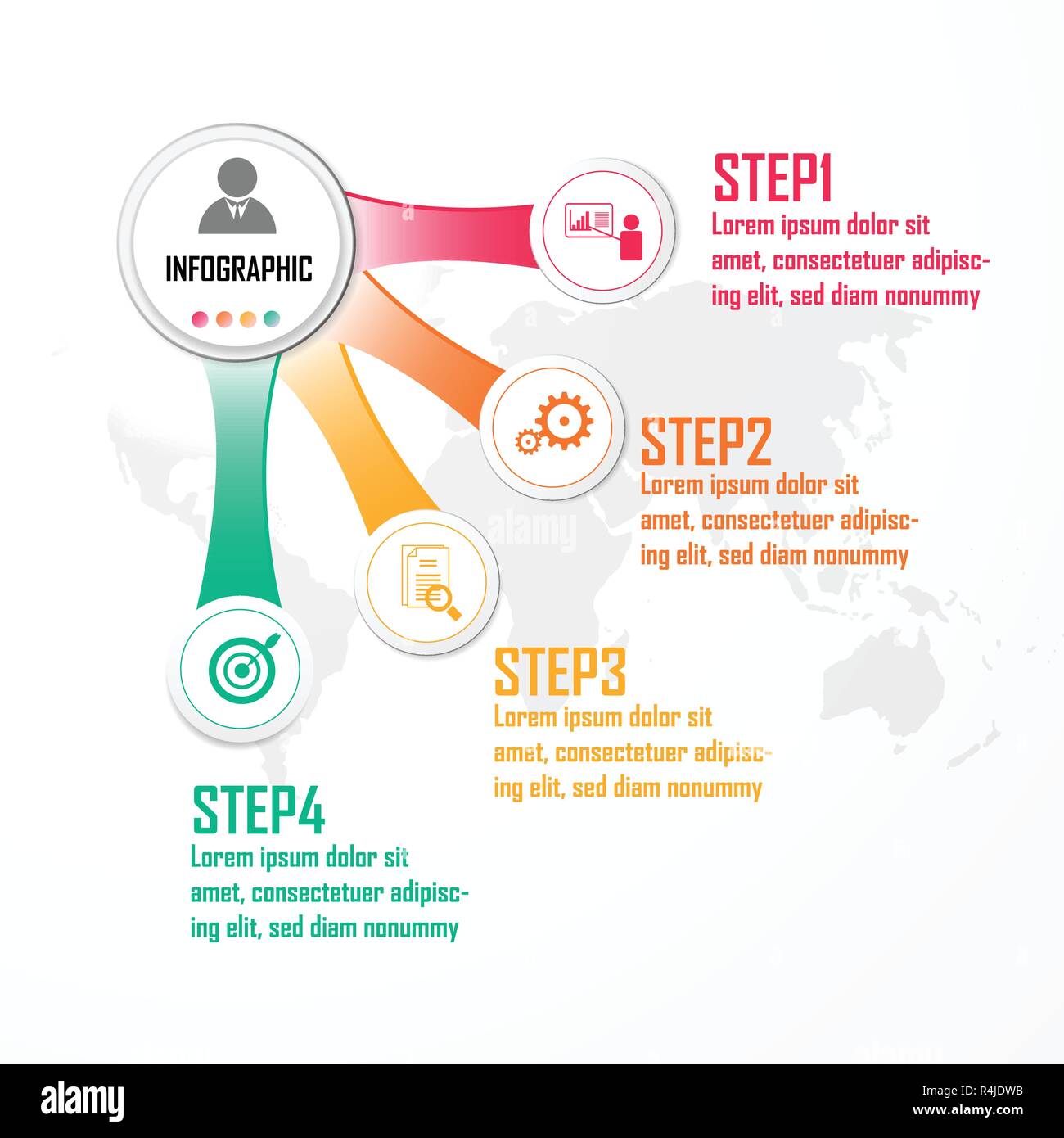 Elemente für infografik Vektor. Konzept mit 4 Optionen, Teile, Schritte oder Verfahren, Vorlage für Diagramm, Grafik, Präsentation. Business vorhanden Stock Vektor
