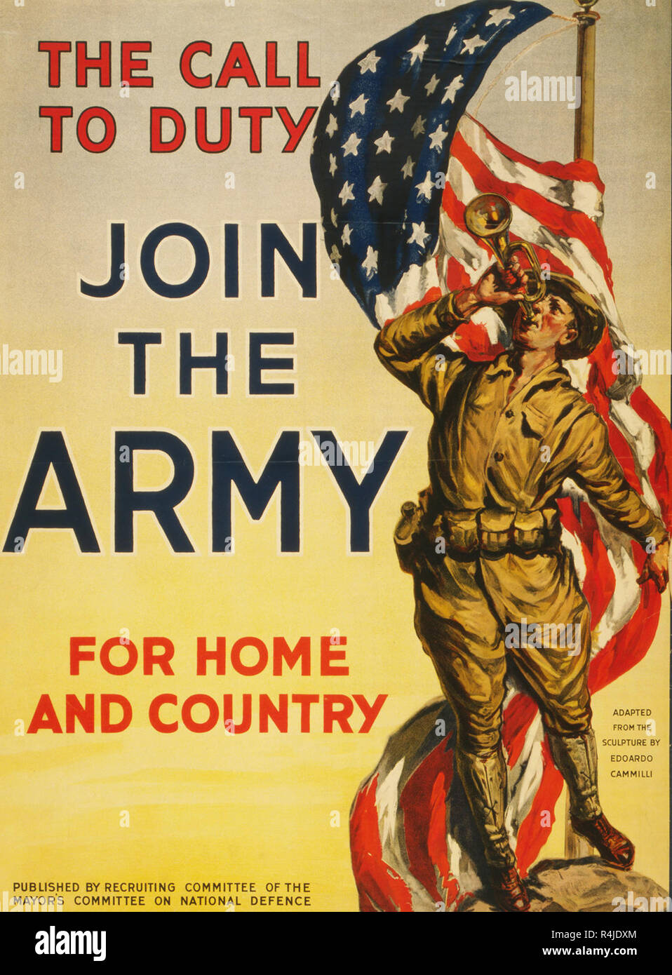 Melden Sie die Armee der Ruf zur Pflicht für Haus und Land American Ersten Weltkrieg Propaganda Poster Stockfoto