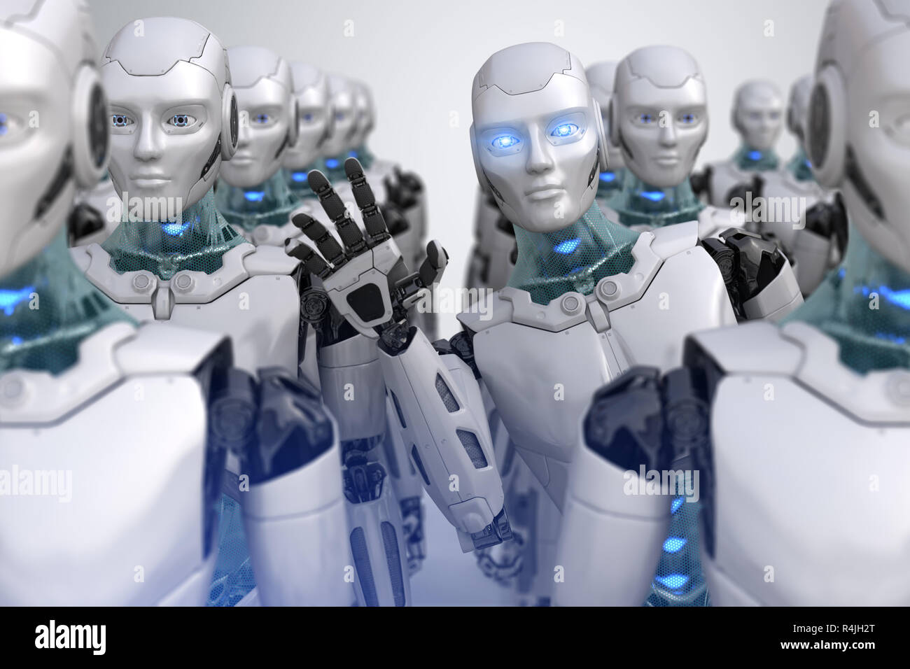 Roboter heraus lugen von der Masse ab. 3D-Darstellung Stockfoto