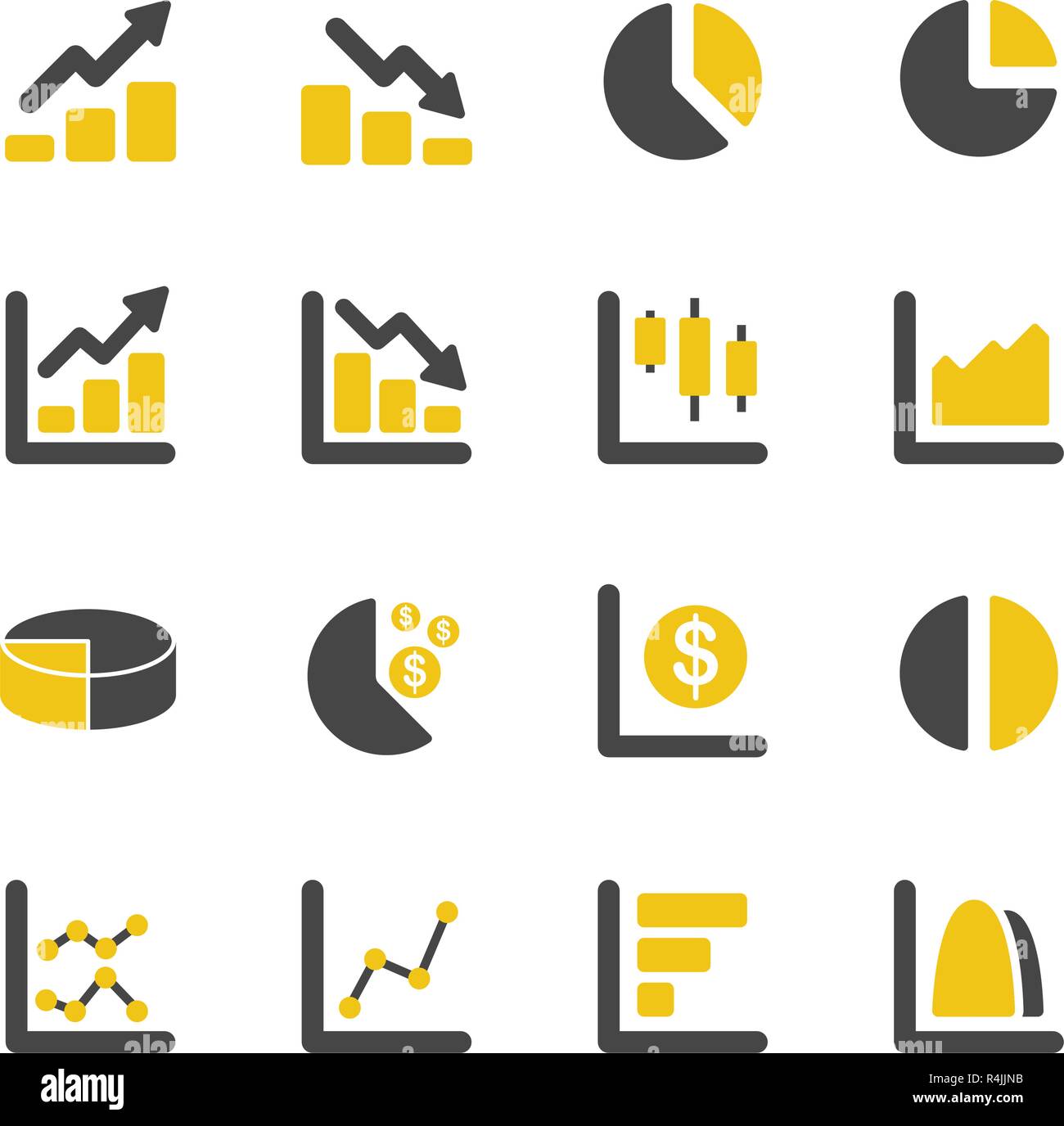 Grafik Design Grafik- und Schaltplan Symbole. Geschäftliche und finanzielle Konzept. Flache Icons Sammlung eingestellt. Vector Illustration. Stock Vektor
