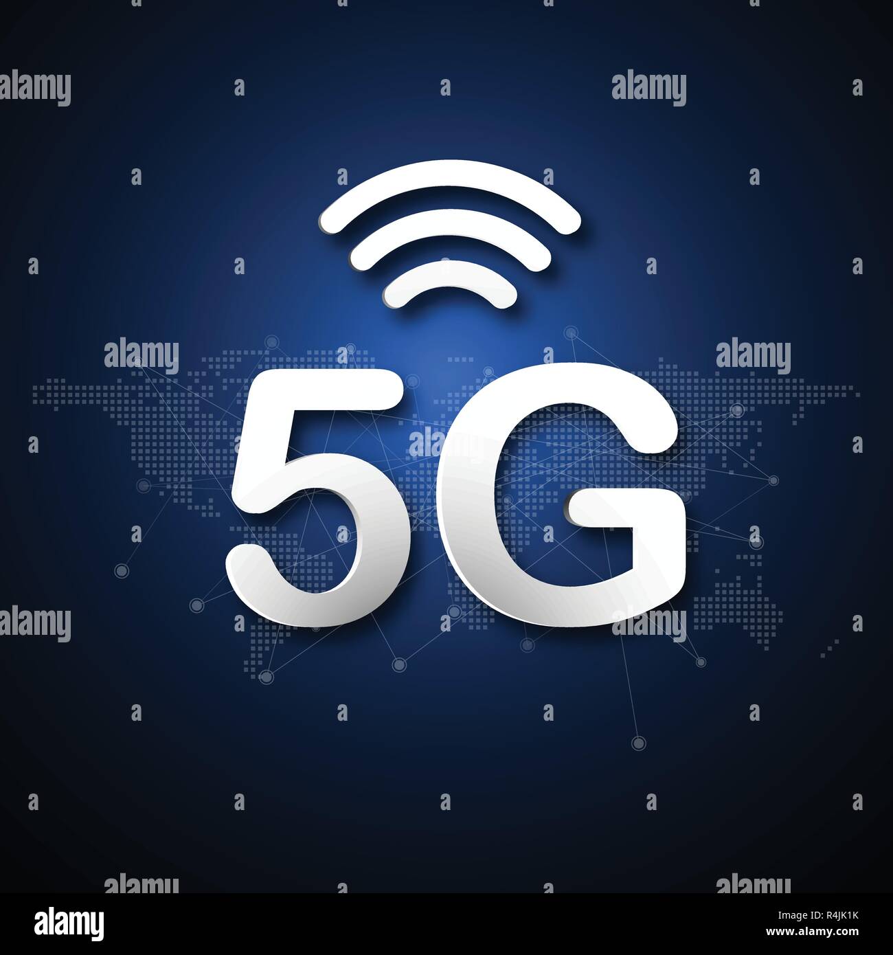 5G Cellular mobile Kommunikation Zusammenfassung Hintergrund mit globalen Netzwerk Line Dot link Getriebe. Digitale Transformation und Technologie Konzept. Ma Stock Vektor