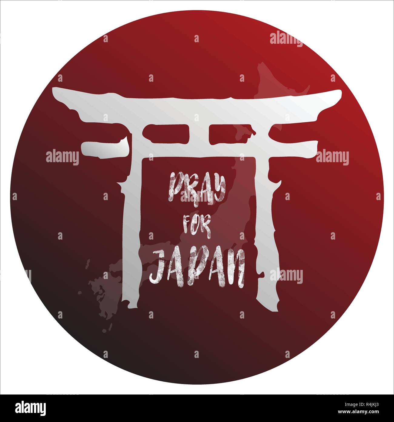 Beten Sie für Japan. Zusammenfassung Hintergrund Konzept. Red Spot isoliert weißer Hintergrund mit japanischen Karte. Stock Vektor