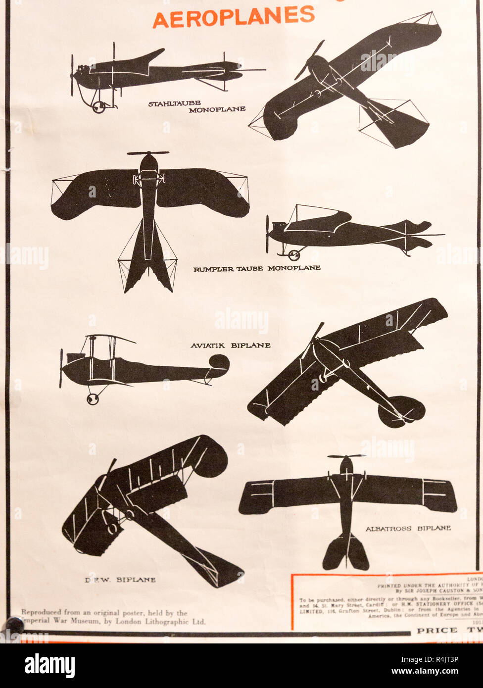 Identifikation Plakat für deutsche Armee militärische Flugzeuge des Ersten Weltkriegs, Radstock Museum, Somerset, England, Großbritannien Stockfoto