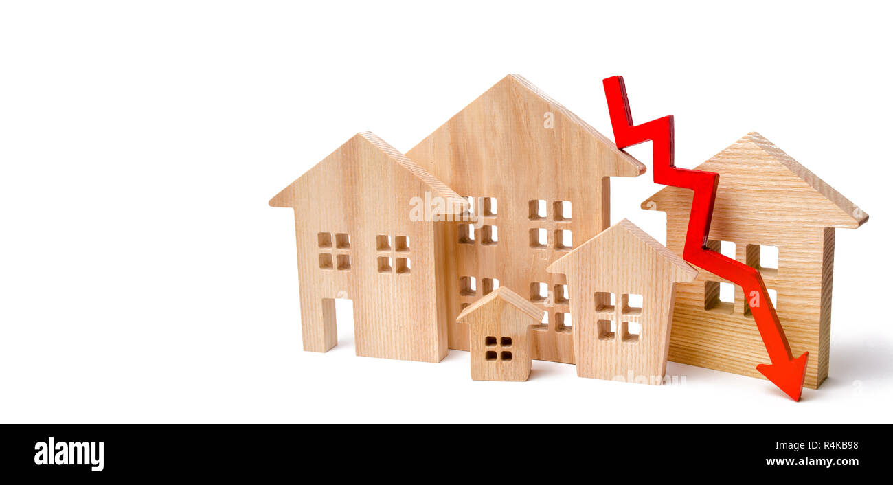 Ein Rückgang der Immobilienpreise. Bevölkerungsrückgang. sinkenden Zinsen auf die Hypothek. Rückgang der Nachfrage für den Kauf von Wohnungen. Low Energy effici Stockfoto