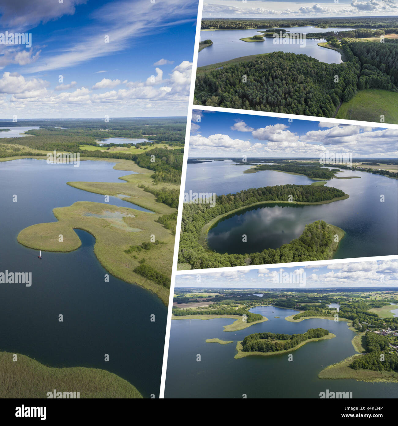 Collage von See Wigry Nationalpark. Suwalszczyzna, Polen. - Fotografie aus der Luft (meine Fotos) Stockfoto