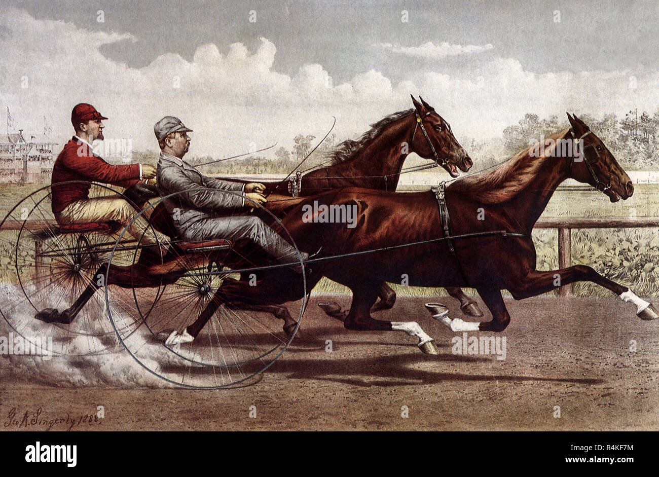 Zwei Mann Schlitten Rennen, Nathaniel Currier & Ives, Marmelade. Stockfoto