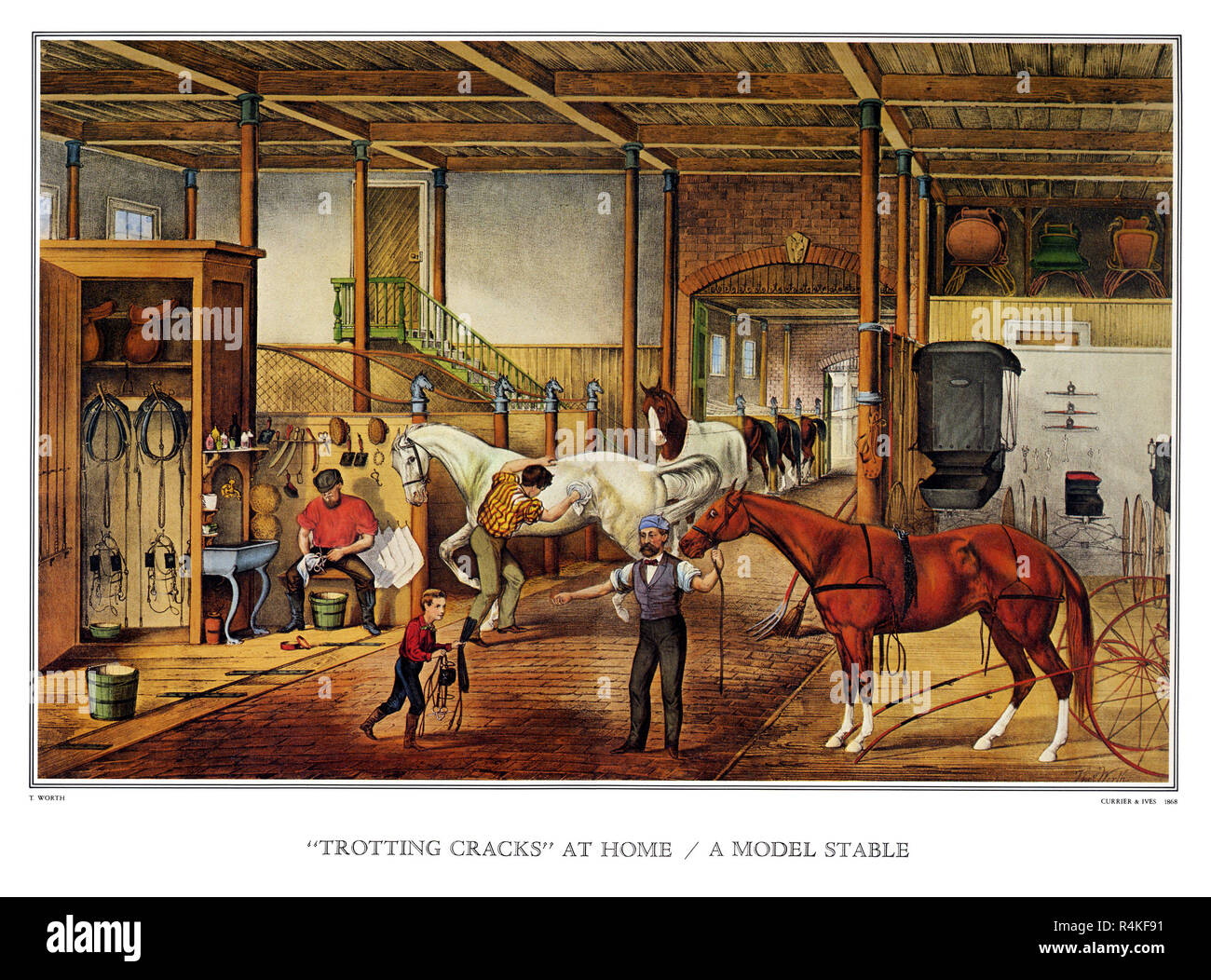 Pferde am Workshop, Nathaniel Currier & Ives, Marmelade. Stockfoto