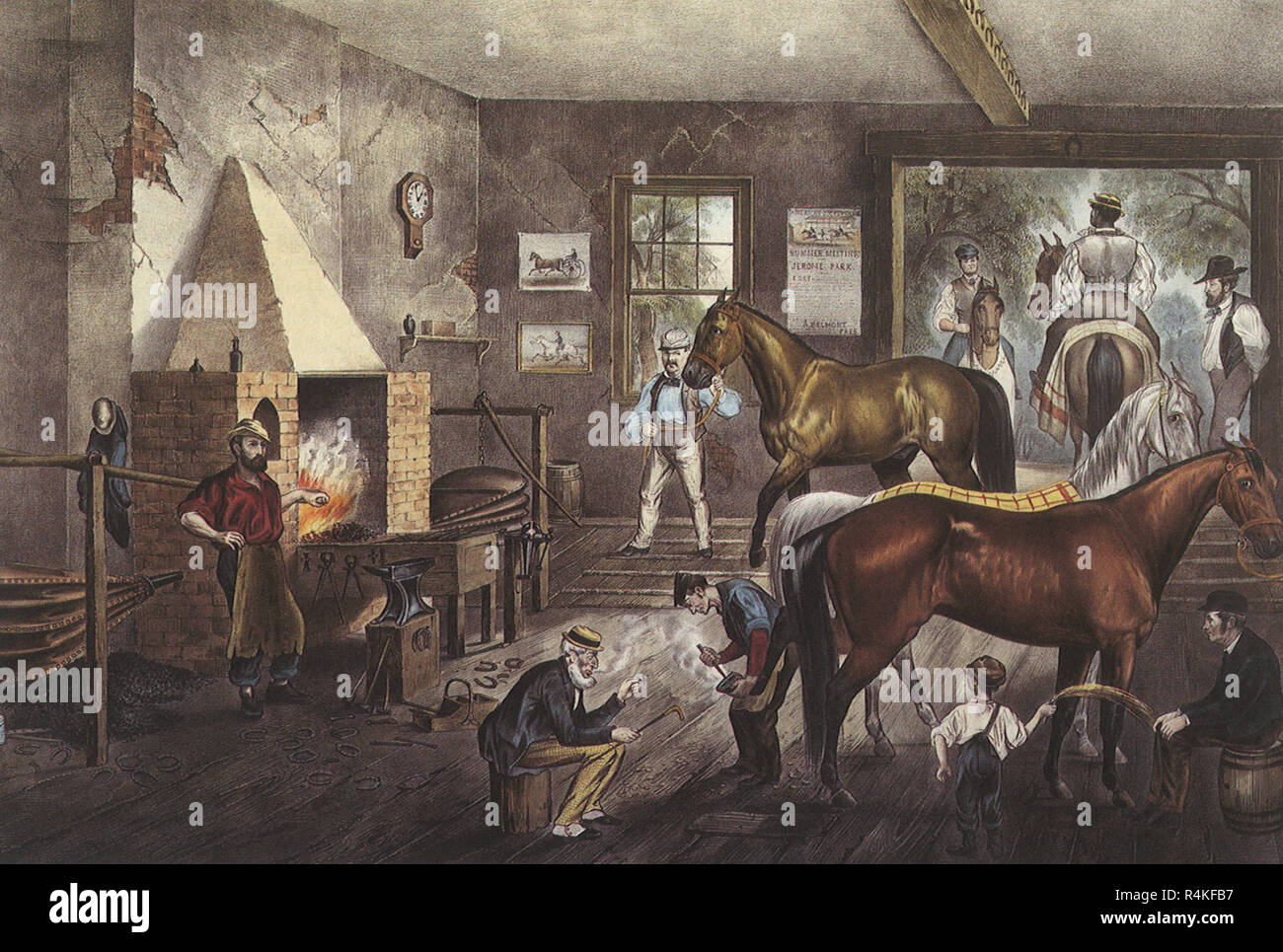 Szene in der Schmiede,, Nathaniel Currier & Ives, Marmelade. Stockfoto