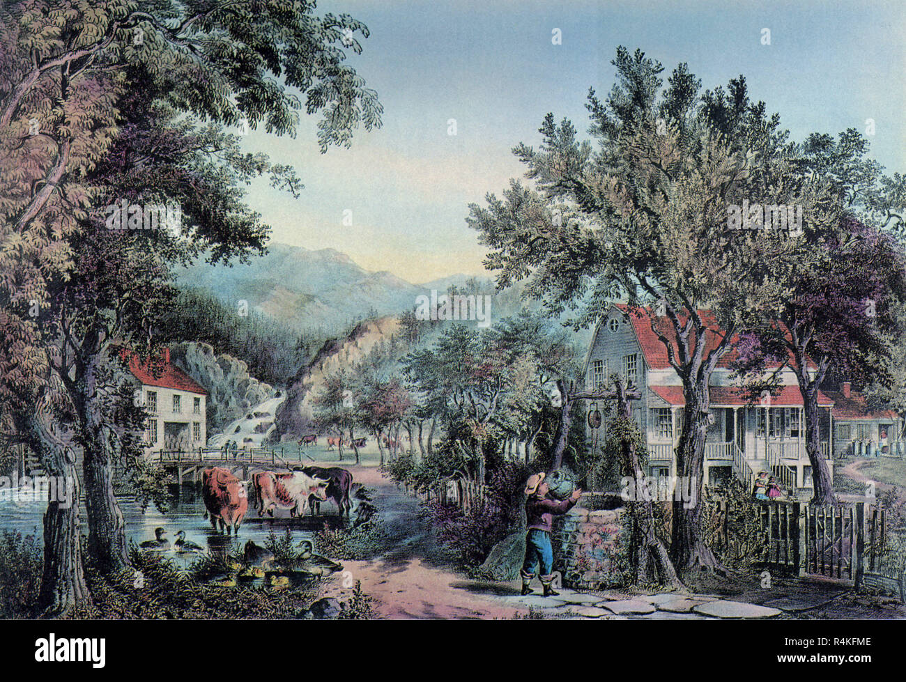 Bauernhof Szene, Nathaniel Currier & Ives, Marmelade. Stockfoto