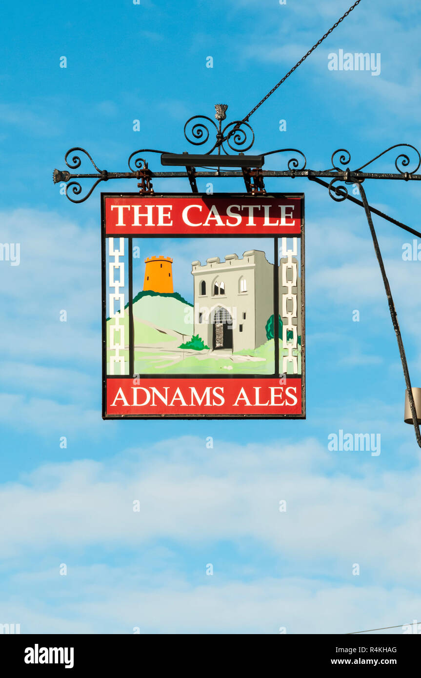 Pub Zeichen für das Schloss in Cambridge. Stockfoto