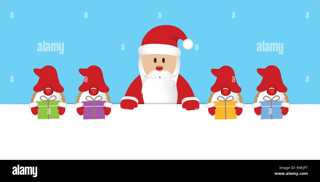 Santa Claus und seine Helfer gnome mit geschenke weihnachten Cartoon Illustration Vektor EPS 10. Stock Vektor