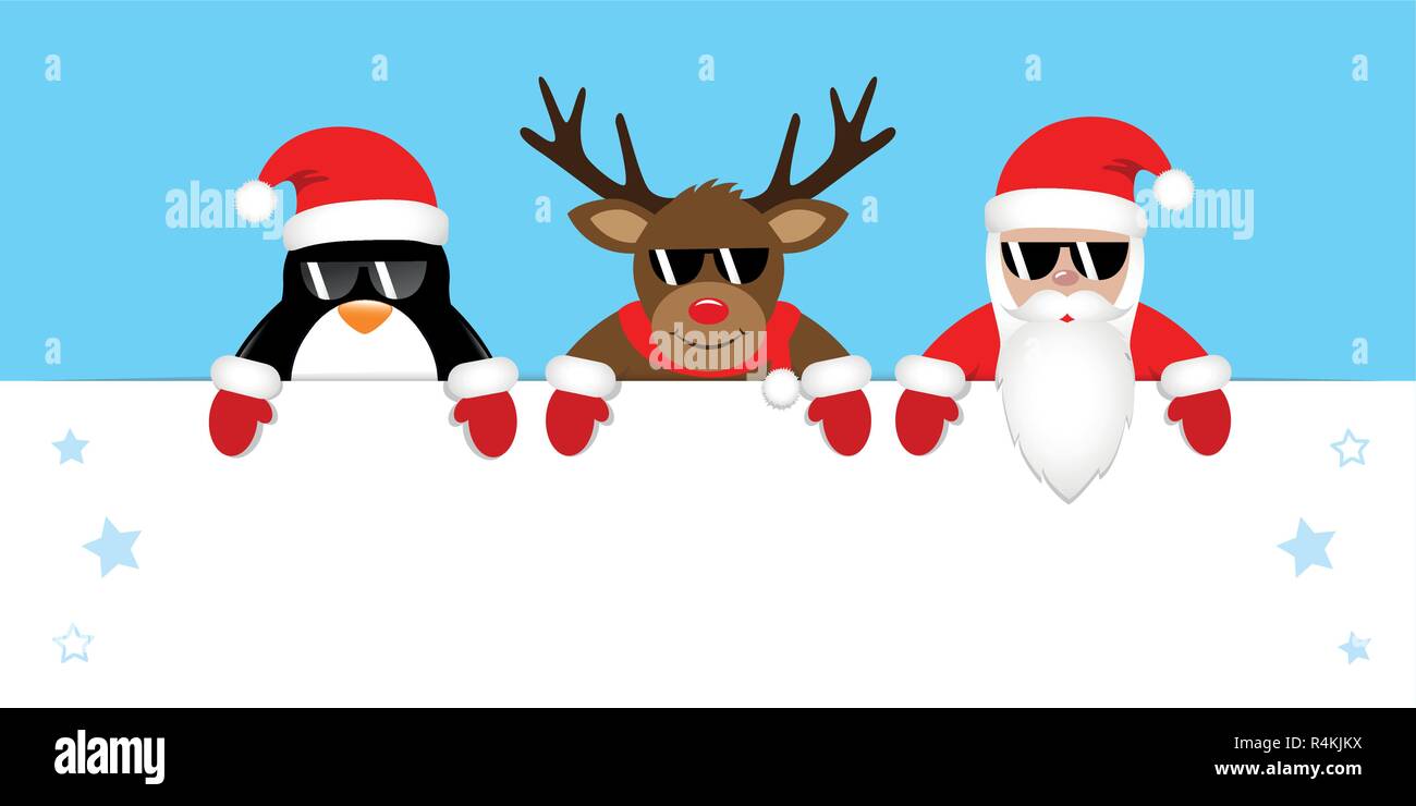 Cute penguin Rentier und Weihnachtsmann cartoon mit Sonnenbrille und Red Caps Vektor-illustration EPS 10. Stock Vektor
