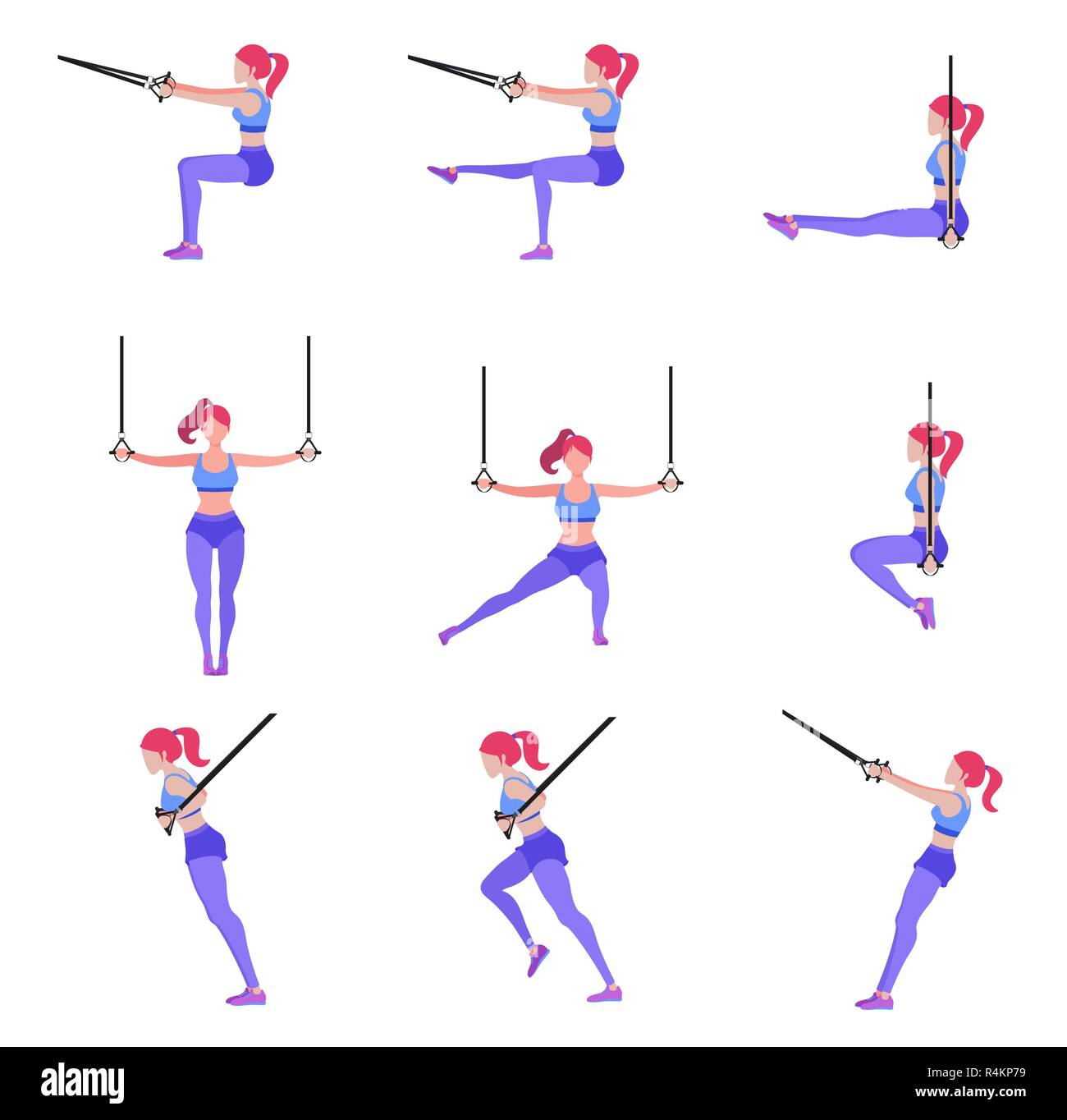 Satz von Frau dabei verschiedene Übungen mit Gymnastik Ringe TRX  Stock-Vektorgrafik - Alamy