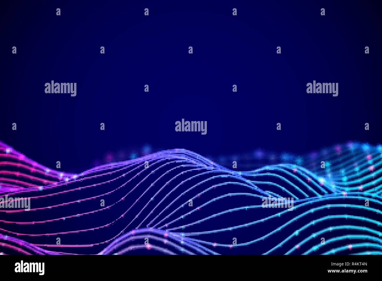 3D-Schallwellen mit farbigen Punkten. Big Data abstrakte Visualisierung. Stock Vektor