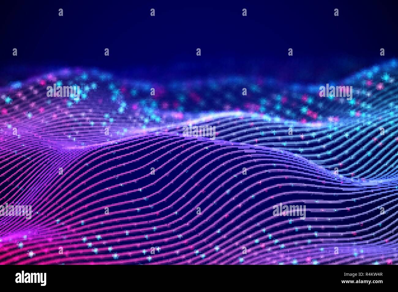 3D-Schallwellen mit farbigen Punkten. Big Data abstrakte Visualisierung. Stock Vektor