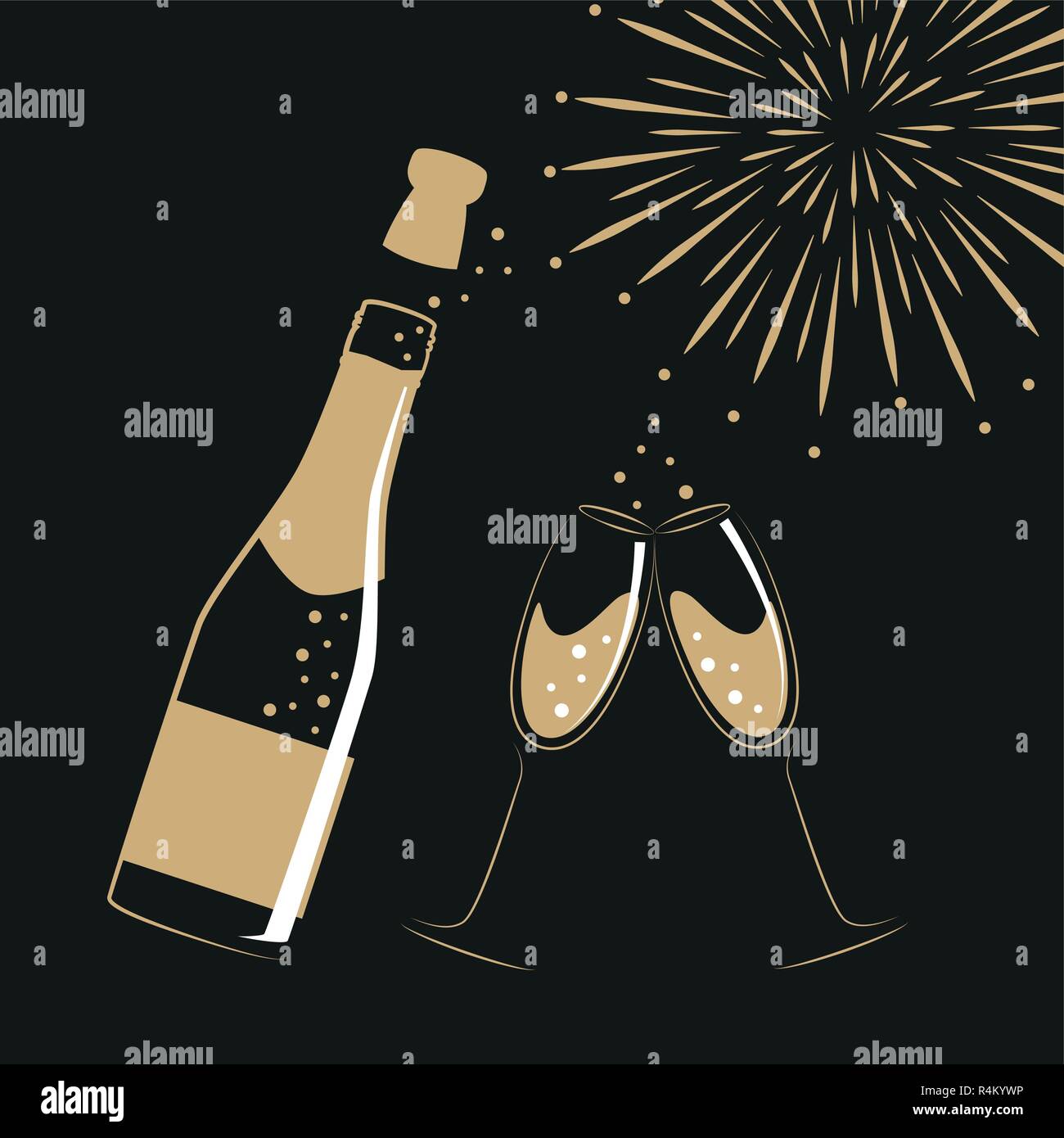 Flasche Champagner Gläser und Feuerwerk für Party und Feier Vektor-illustration EPS 10. Stock Vektor