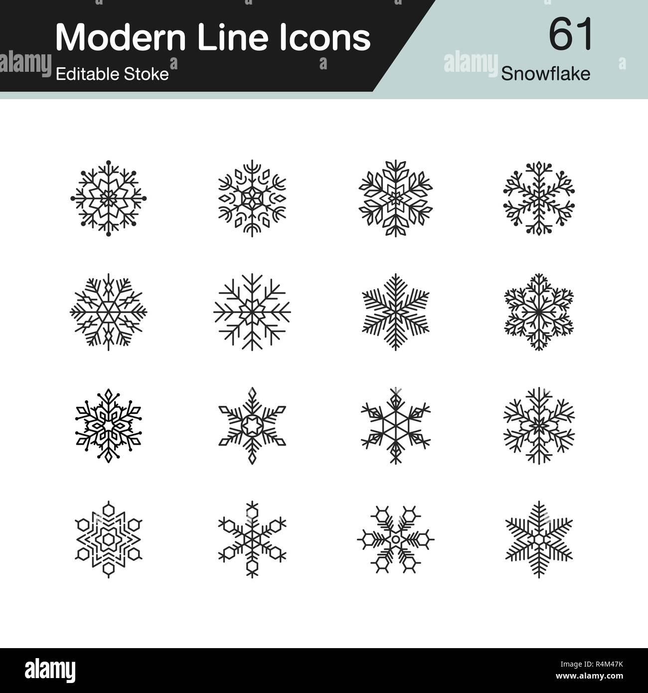 Schneeflocke Symbole. Modernes Design Set 61. Für die Präsentation, Grafik Design, Mobile, Web Design, Infografiken, UI. Editierbare Schlaganfall. Vecto Stock Vektor