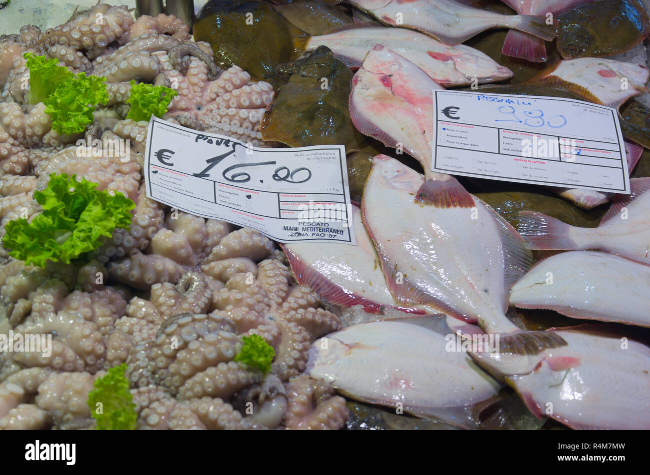 Realto verkaufen Fische am Mercato de Stockfoto