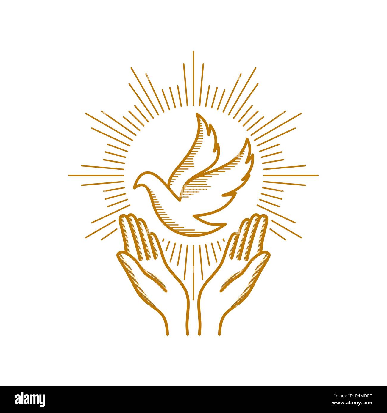 Kirche Logo Christliche Symbole Betende Hande Und Taube Ein Symbol Fur Den Heiligen Geist Stock Vektorgrafik Alamy