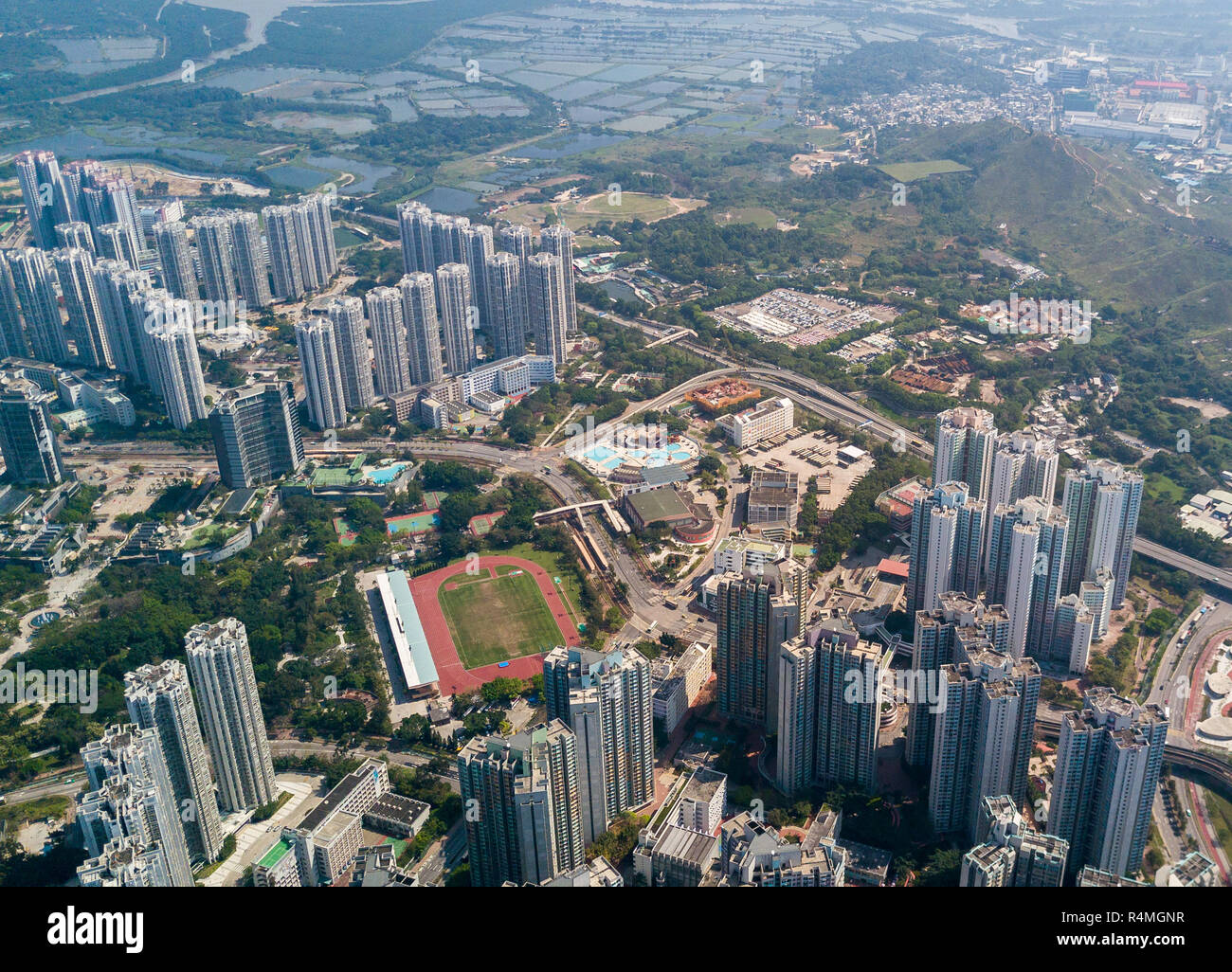 Blick von oben auf die Hong Kong Skyline Stockfoto