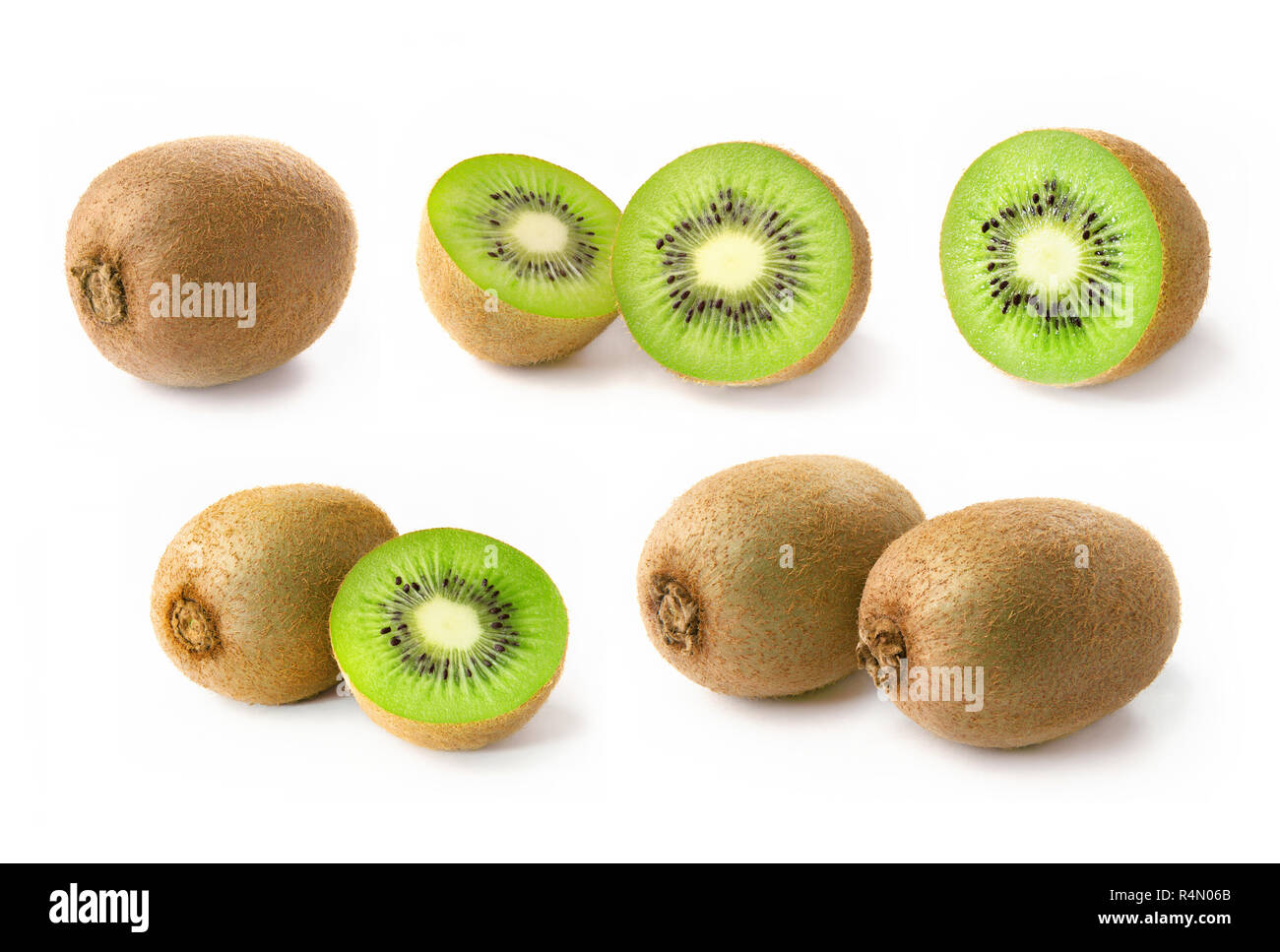 Kiwi. Sammlung von frischen Kiwis auf weißem Hintergrund Stockfoto