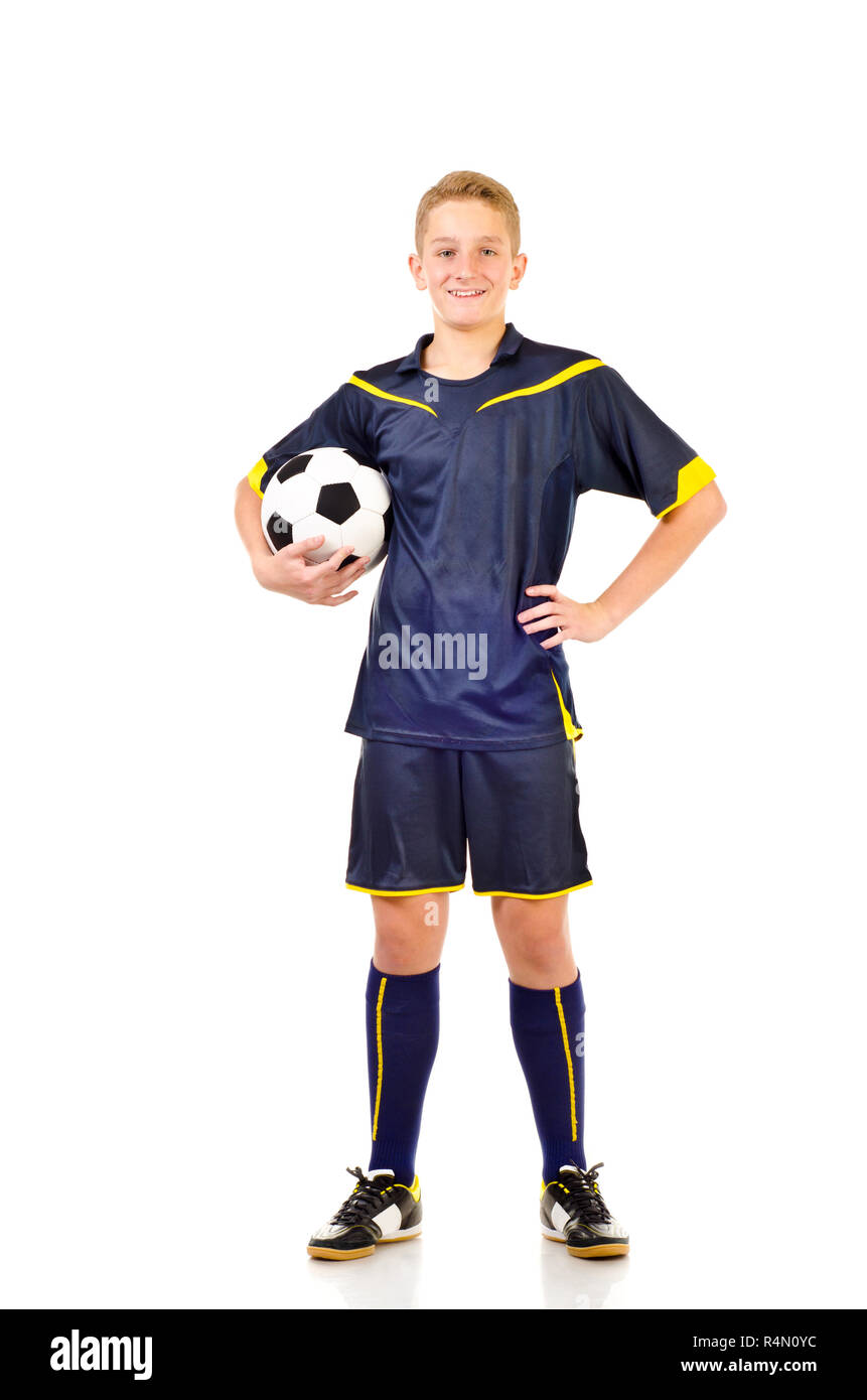 Soccer Player auf weißem Hintergrund Stockfoto