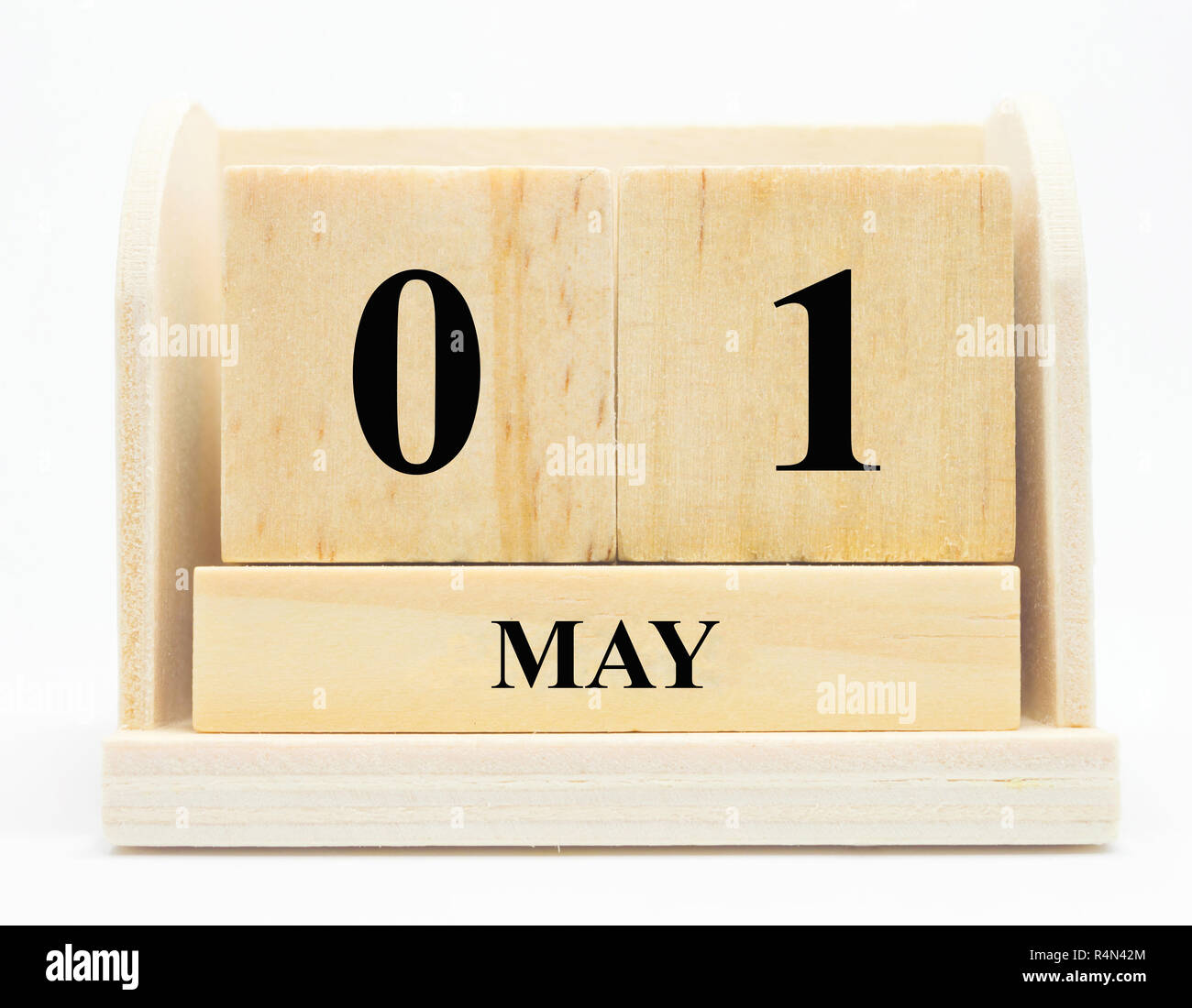 Mai 1 Würfel Holz Kalender Internationaler Tag der Arbeit , Mai Tag vintage Cube calenda Stockfoto